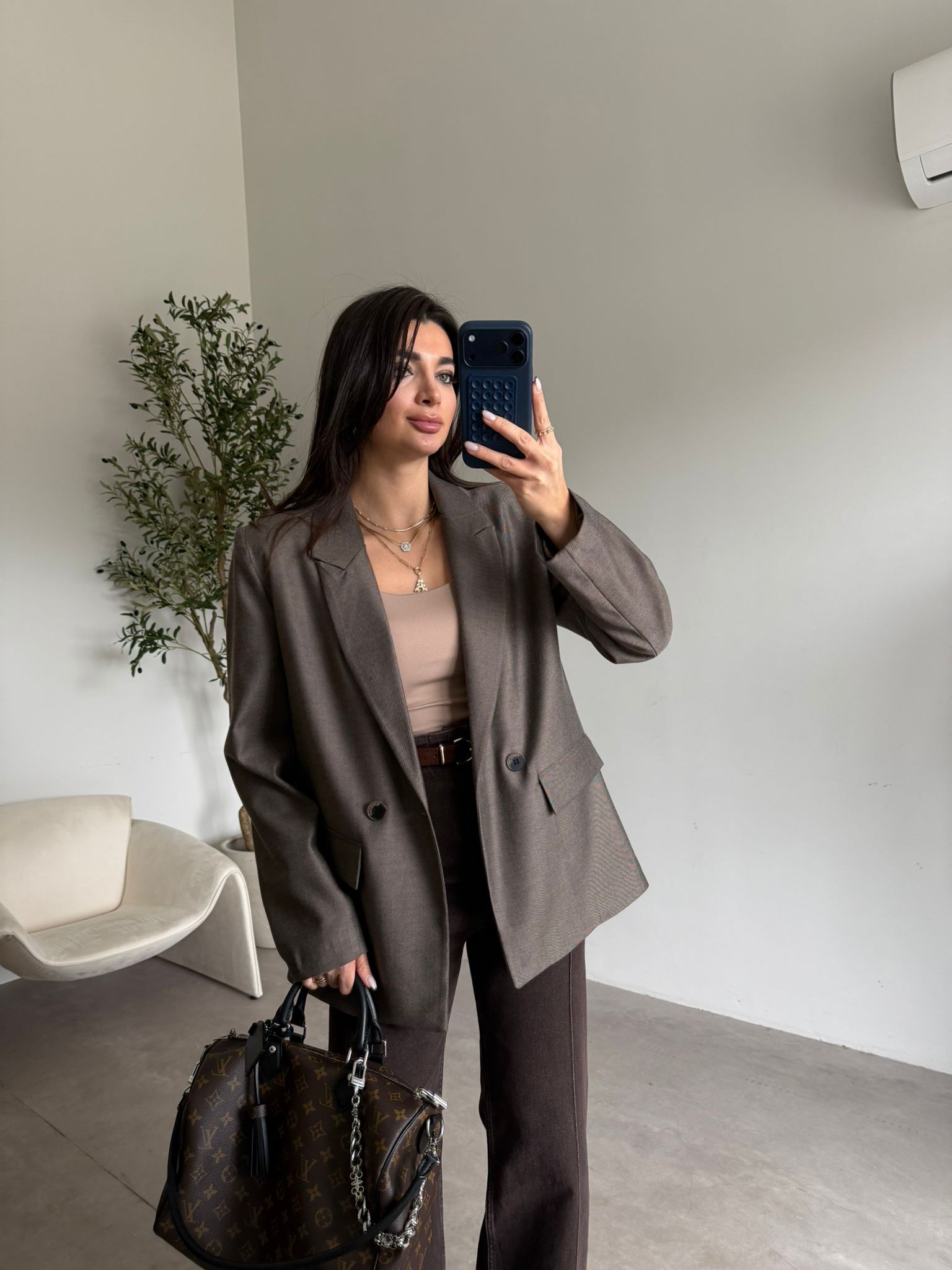 Kahve Vatkalı Blazer Ceket