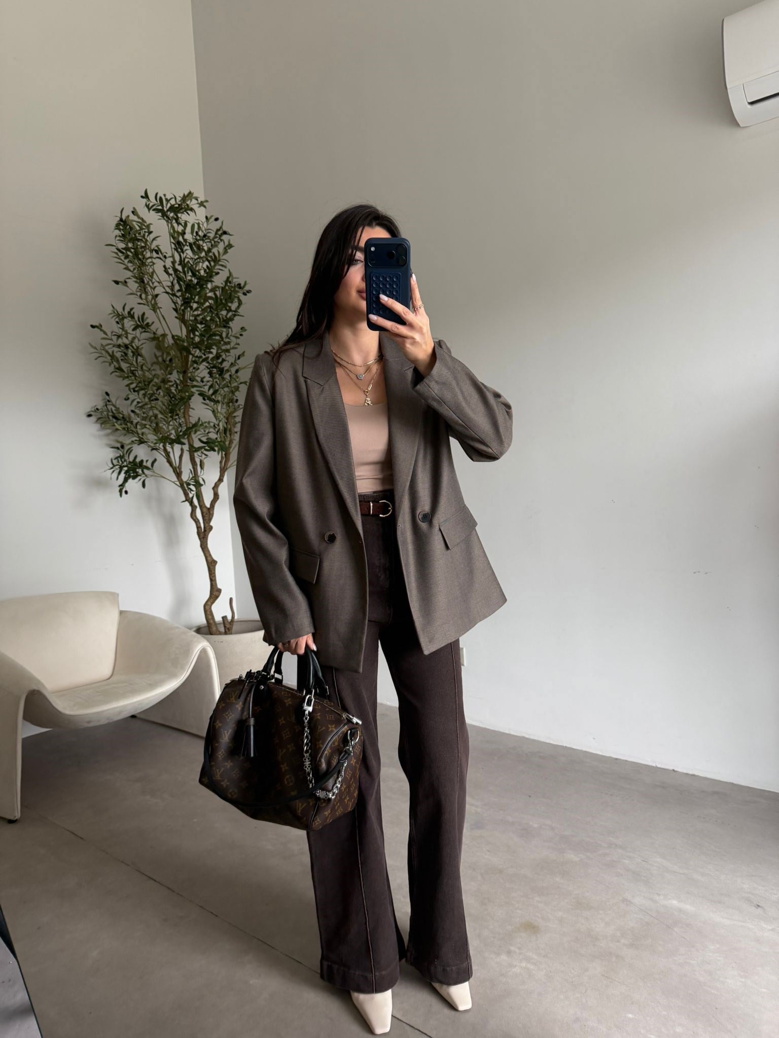 Kahve Vatkalı Blazer Ceket
