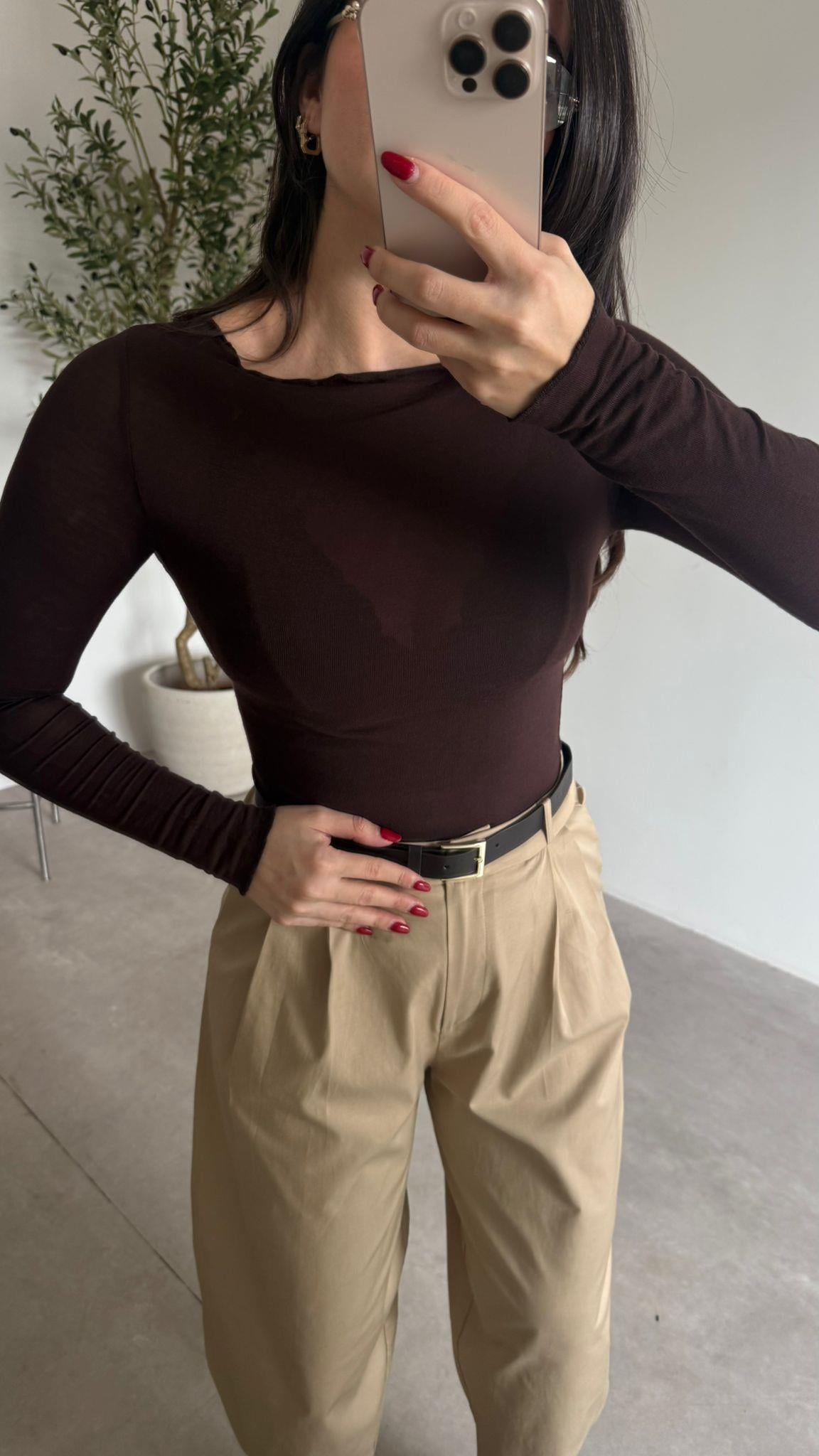 Kahve Yumuşacık Transparan Bluz