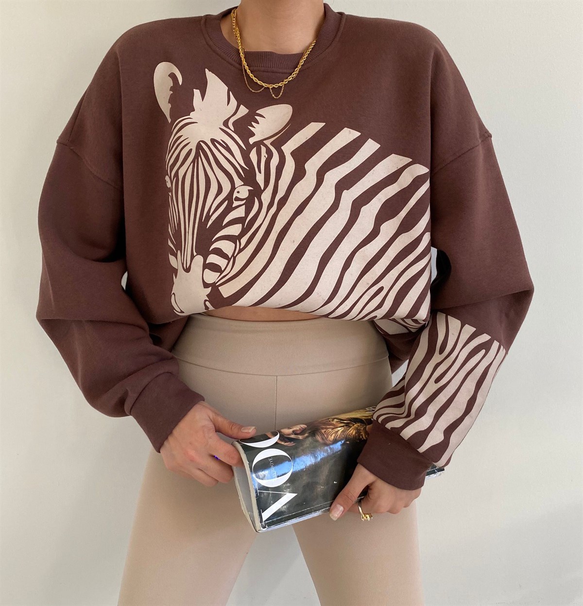 Kahve Zebra Baskılı Sweat