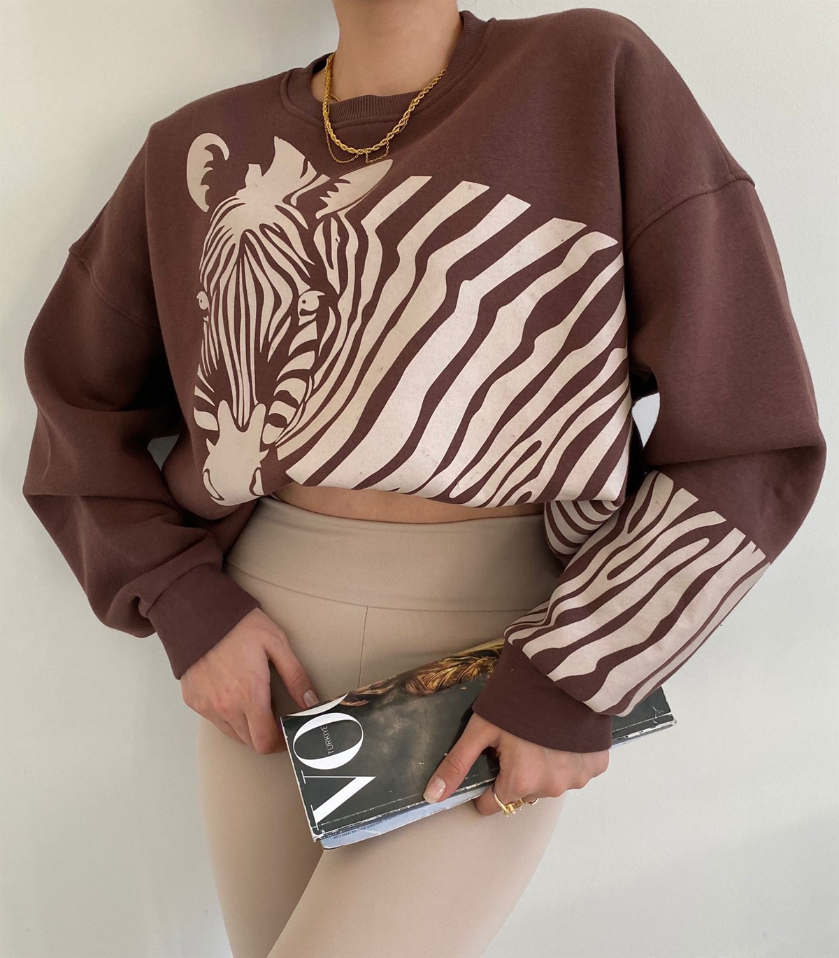 Kahve Zebra Baskılı Sweat