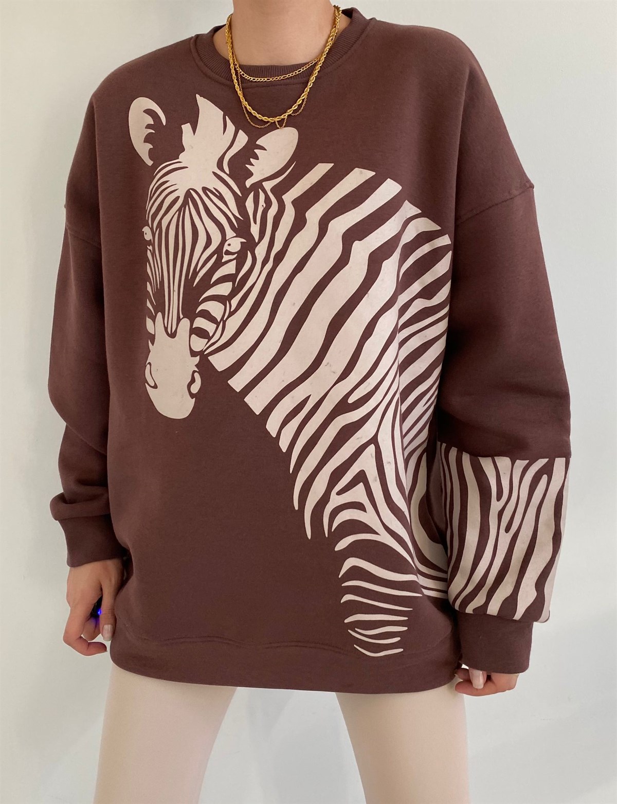 Kahve Zebra Baskılı Sweat