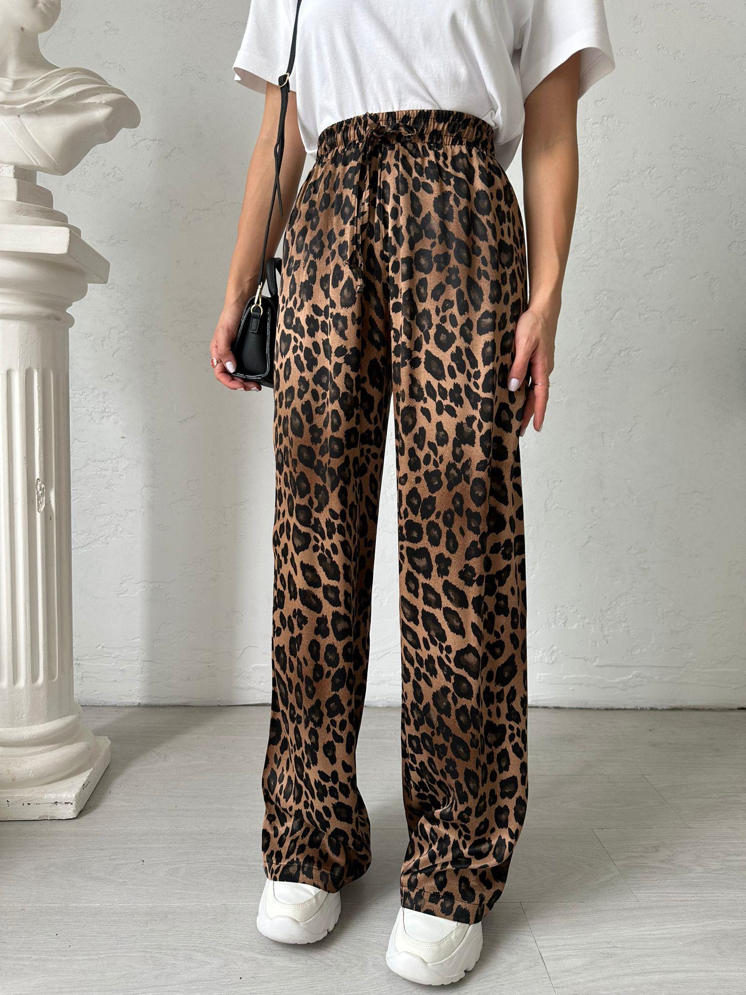 Kahverengi Leopar Saten Pantolon