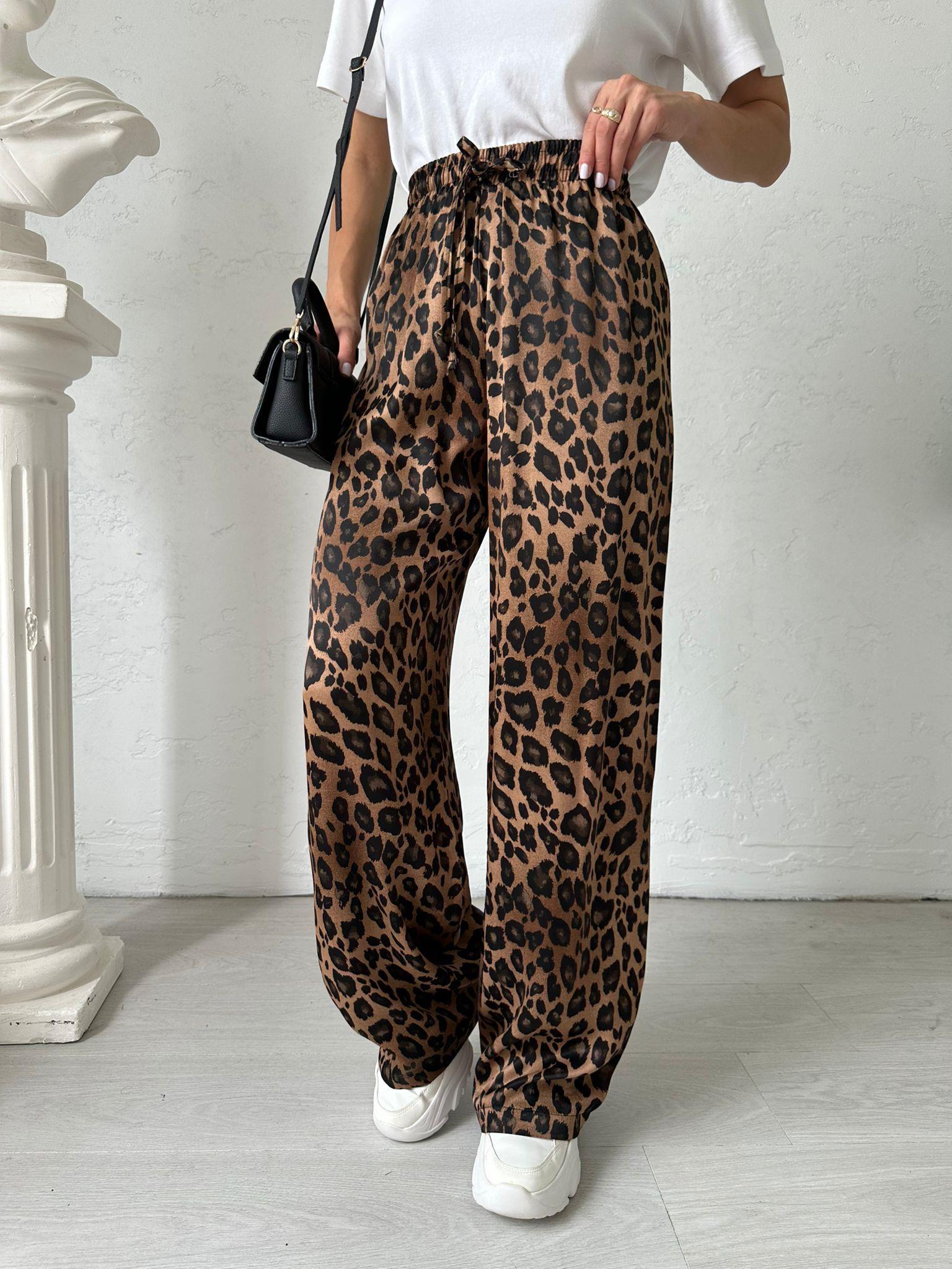 Kahverengi Leopar Saten Pantolon