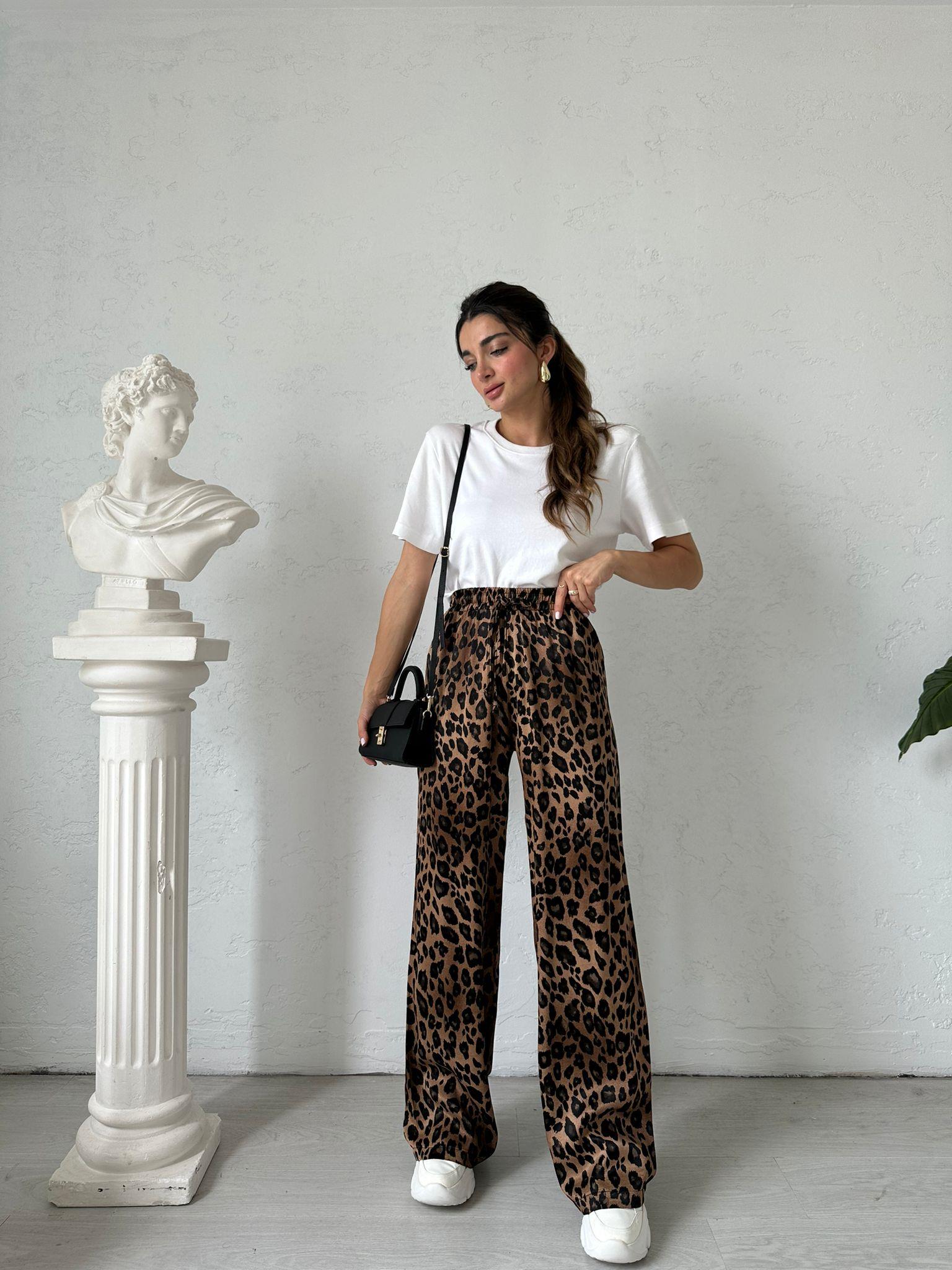 Kahverengi Leopar Saten Pantolon