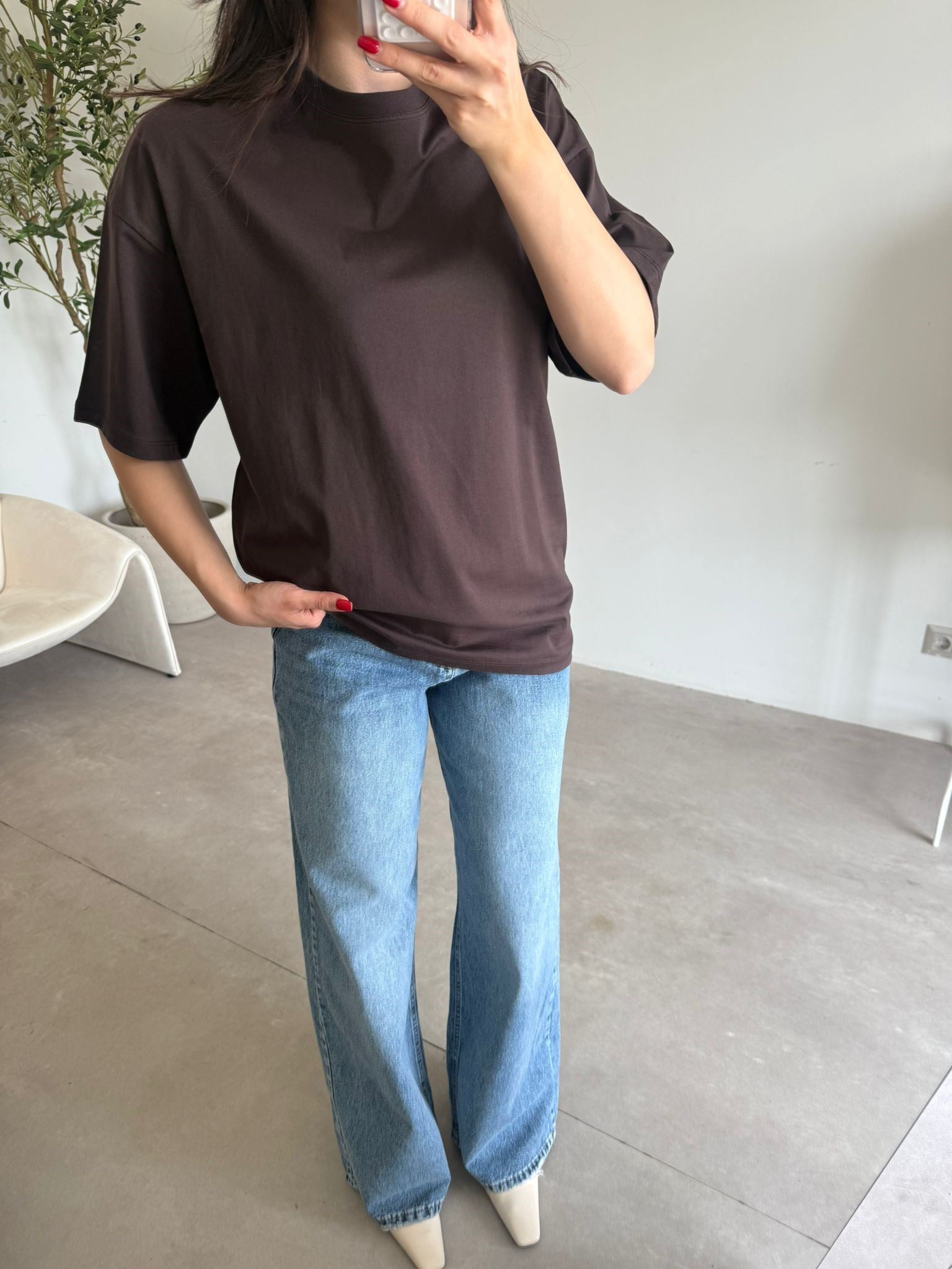 Kahverengi Oversize Maya Tişört