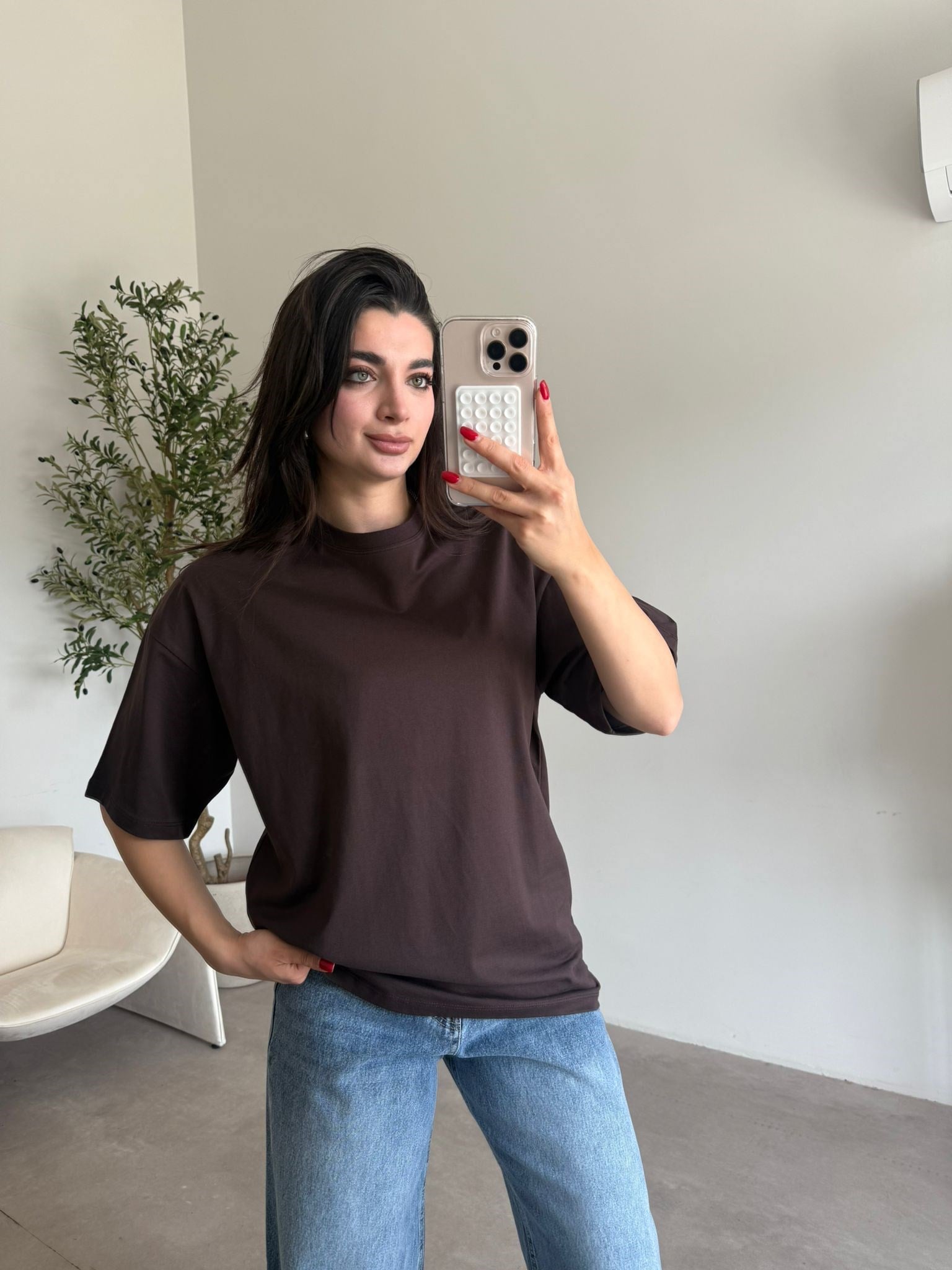 Kahverengi Oversize Maya Tişört
