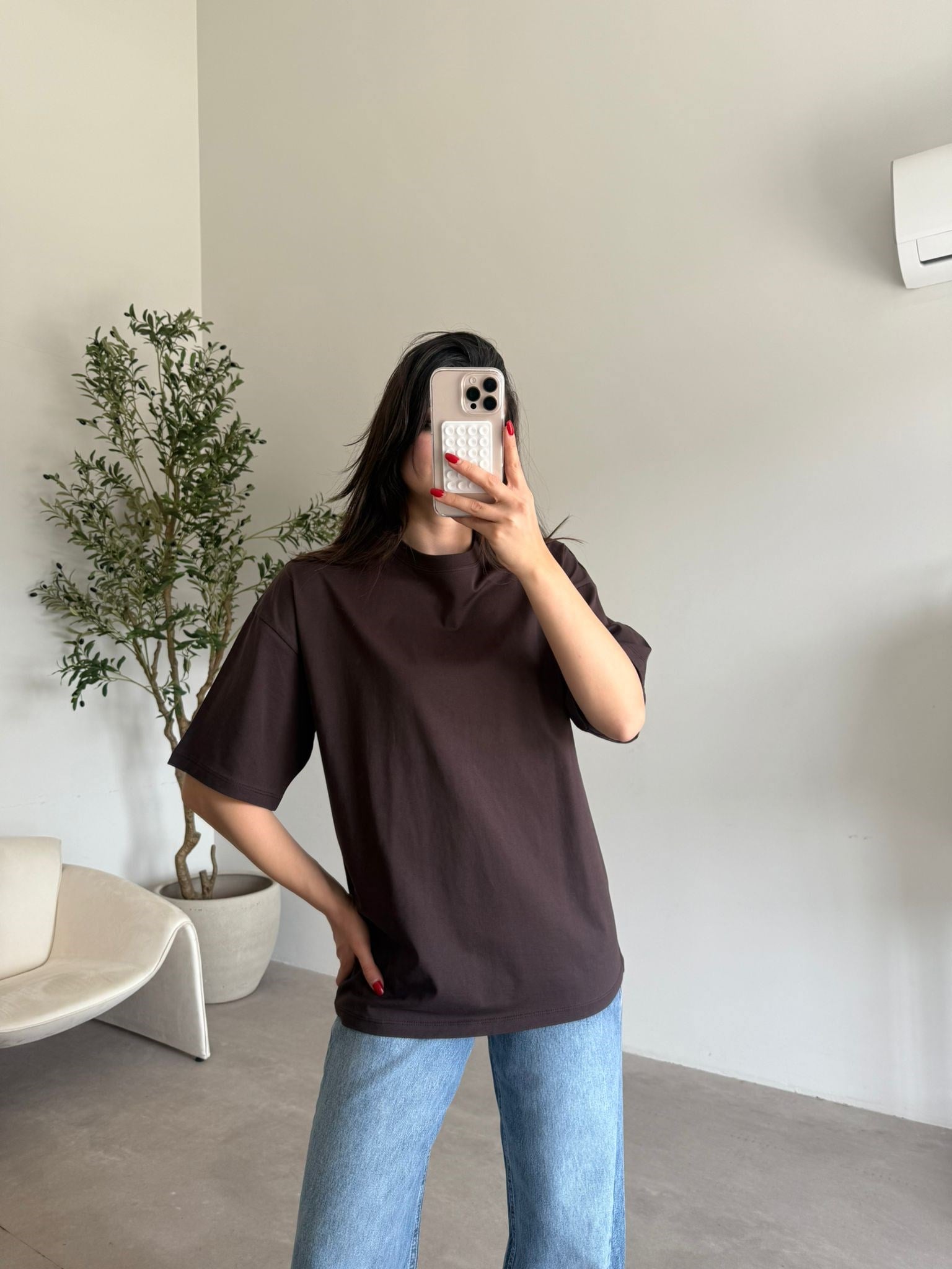 Kahverengi Oversize Maya Tişört