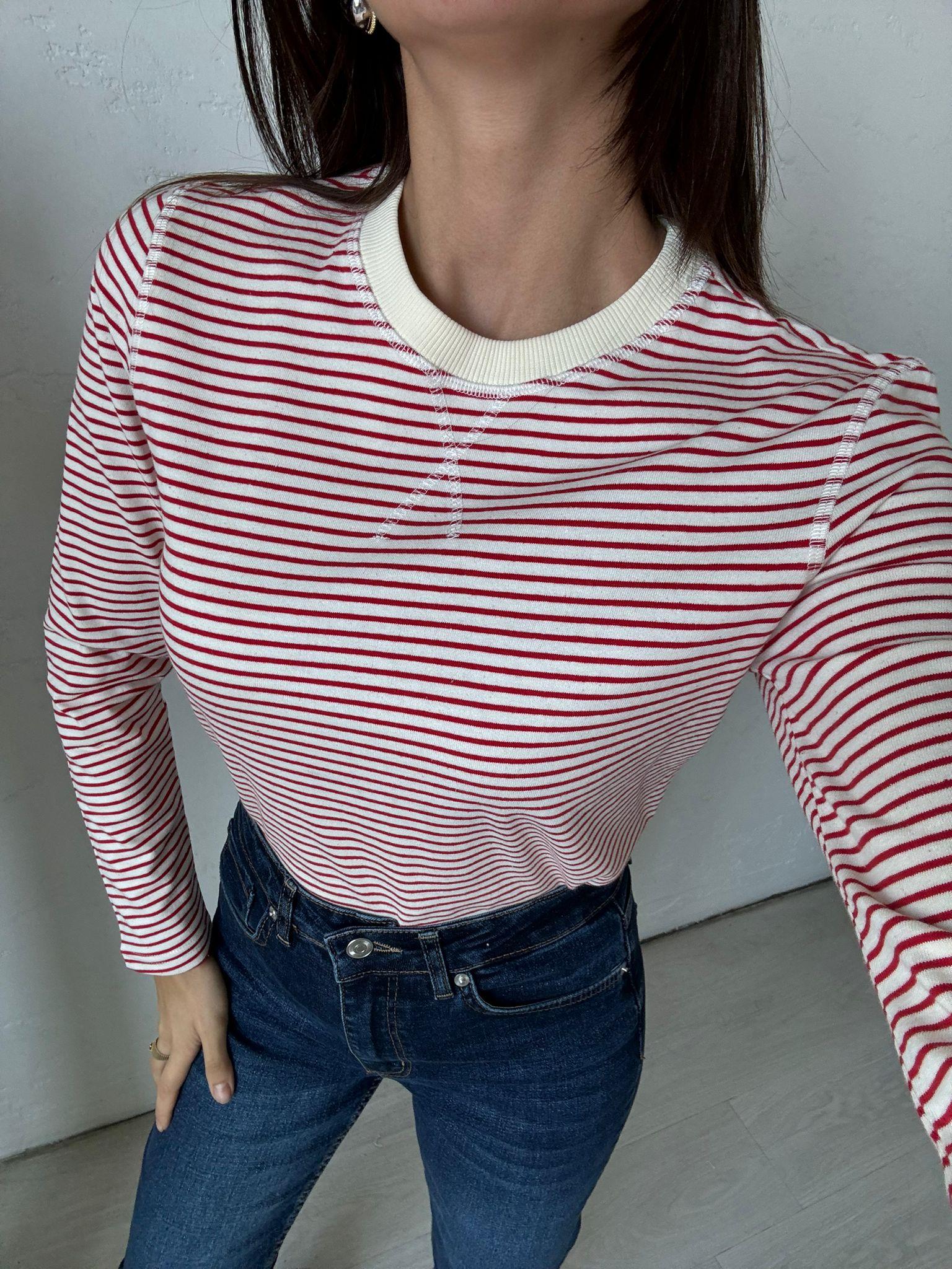 Kırmızı Çizgili Basic Sweat