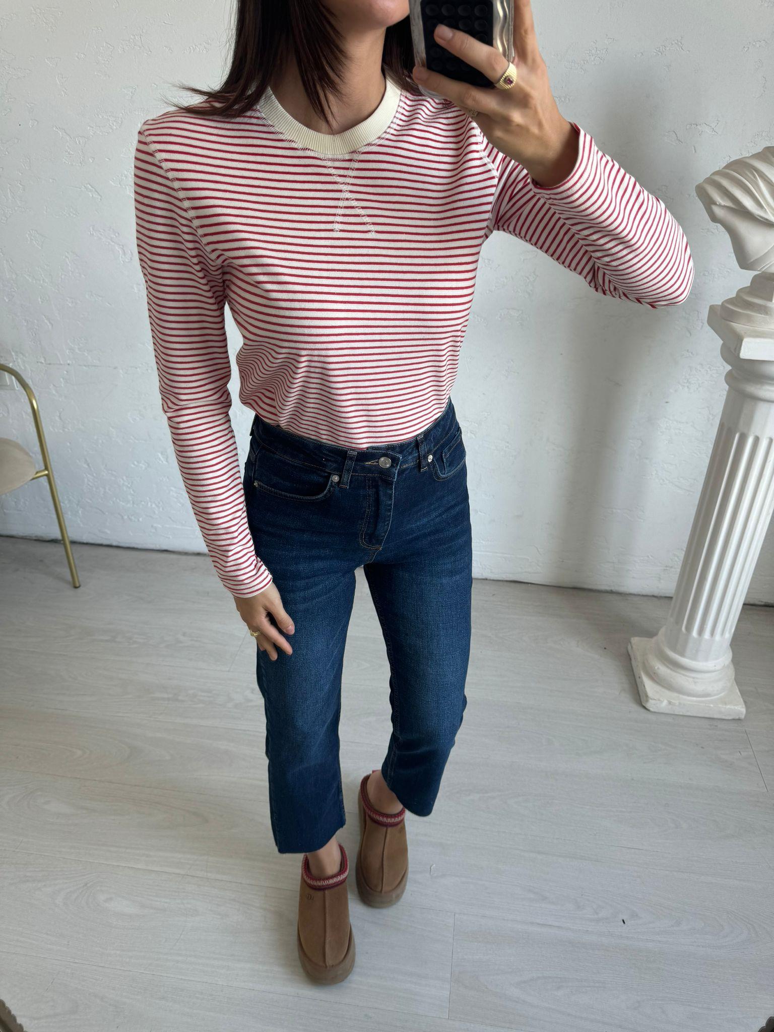 Kırmızı Çizgili Basic Sweat