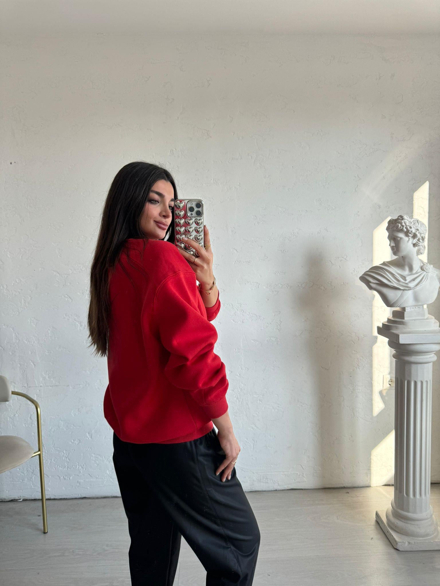 Kırmızı Dikiş Detaylı Sweat