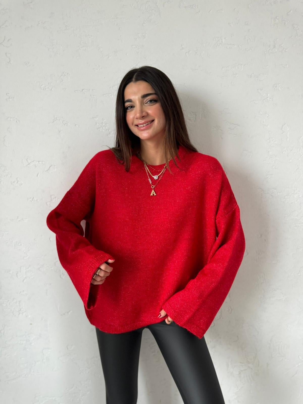 Kırmızı Oversize Kazak