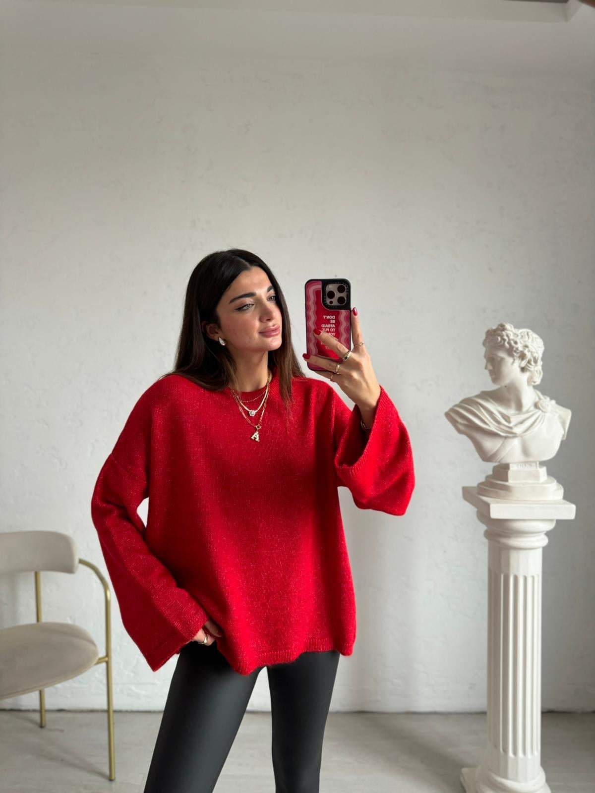 Kırmızı Oversize Kazak