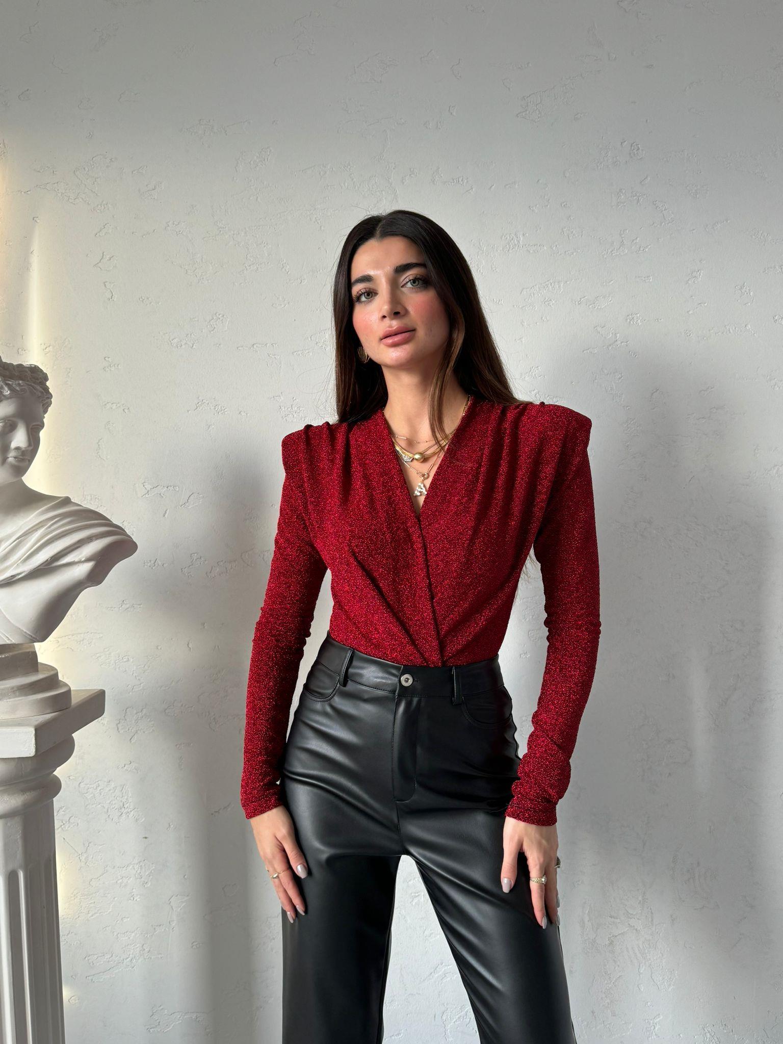 Kırmızı Simli Bodysuit