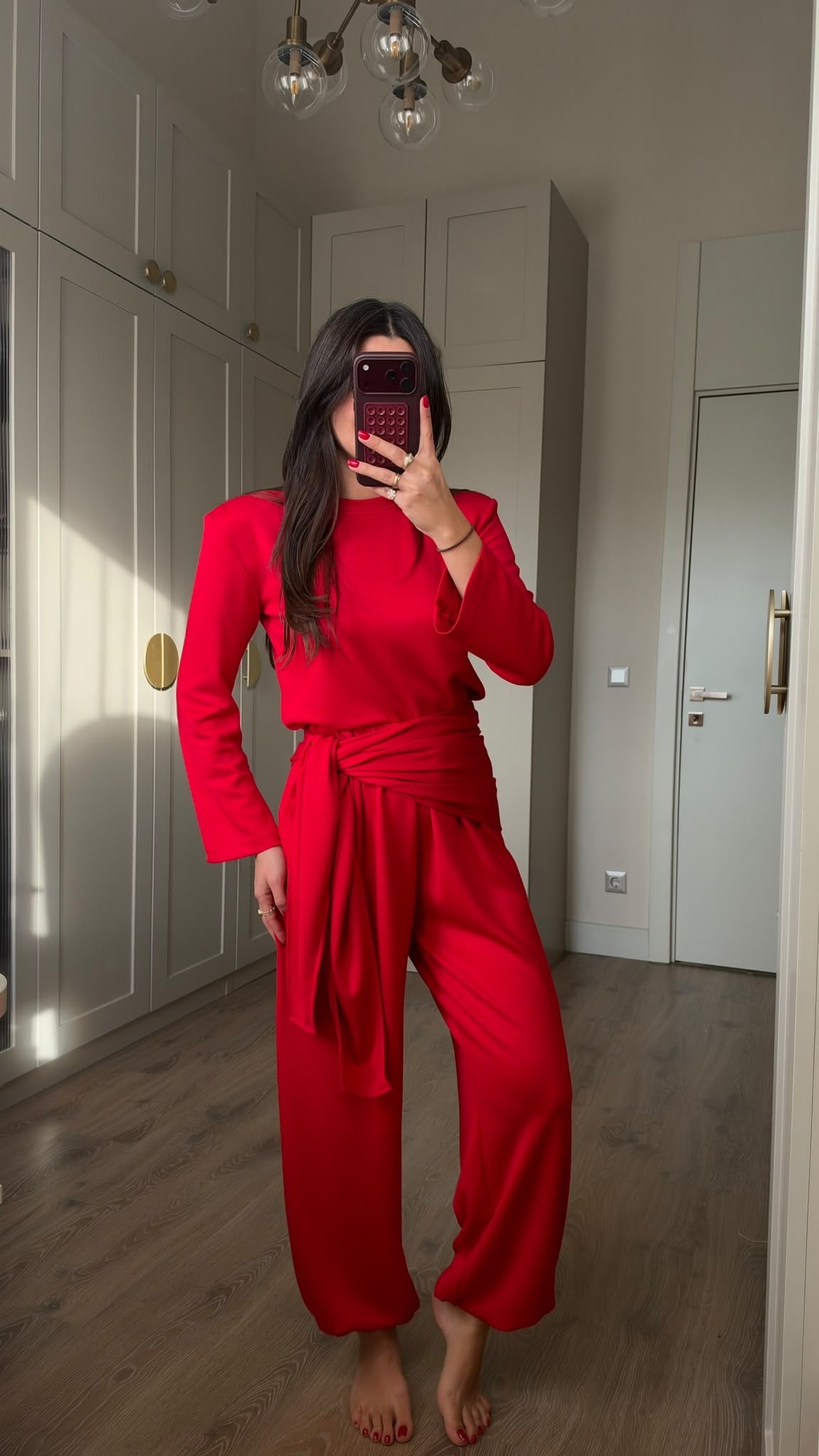 Kırmızı Vatkalı Üçlü Modal Takım