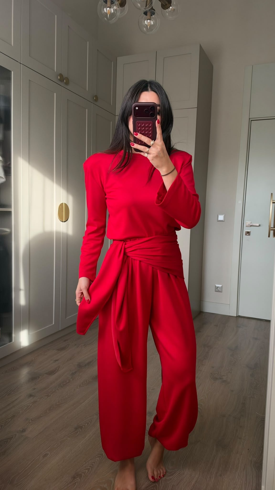 Kırmızı Vatkalı Üçlü Modal Takım