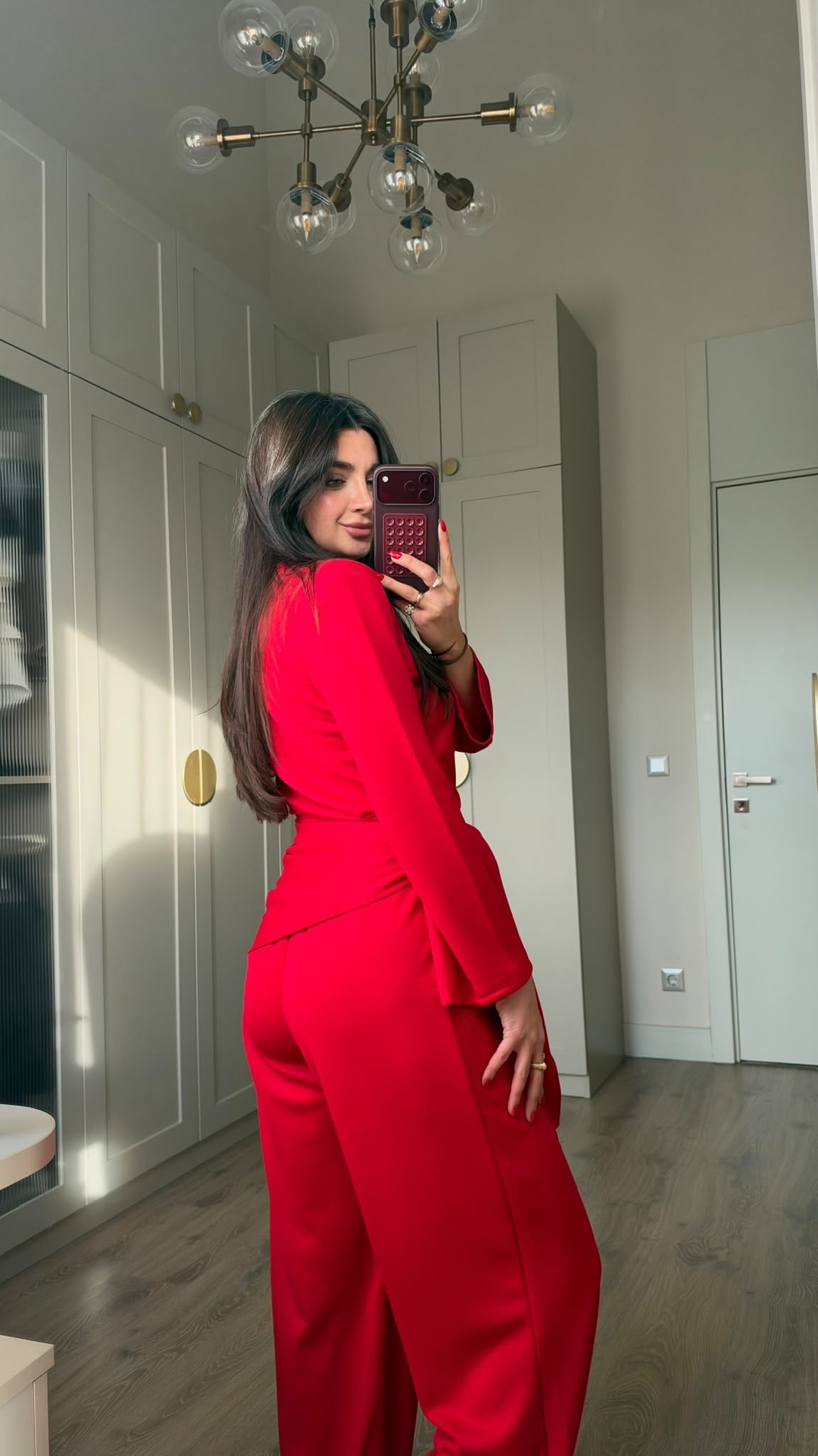 Kırmızı Vatkalı Üçlü Modal Takım