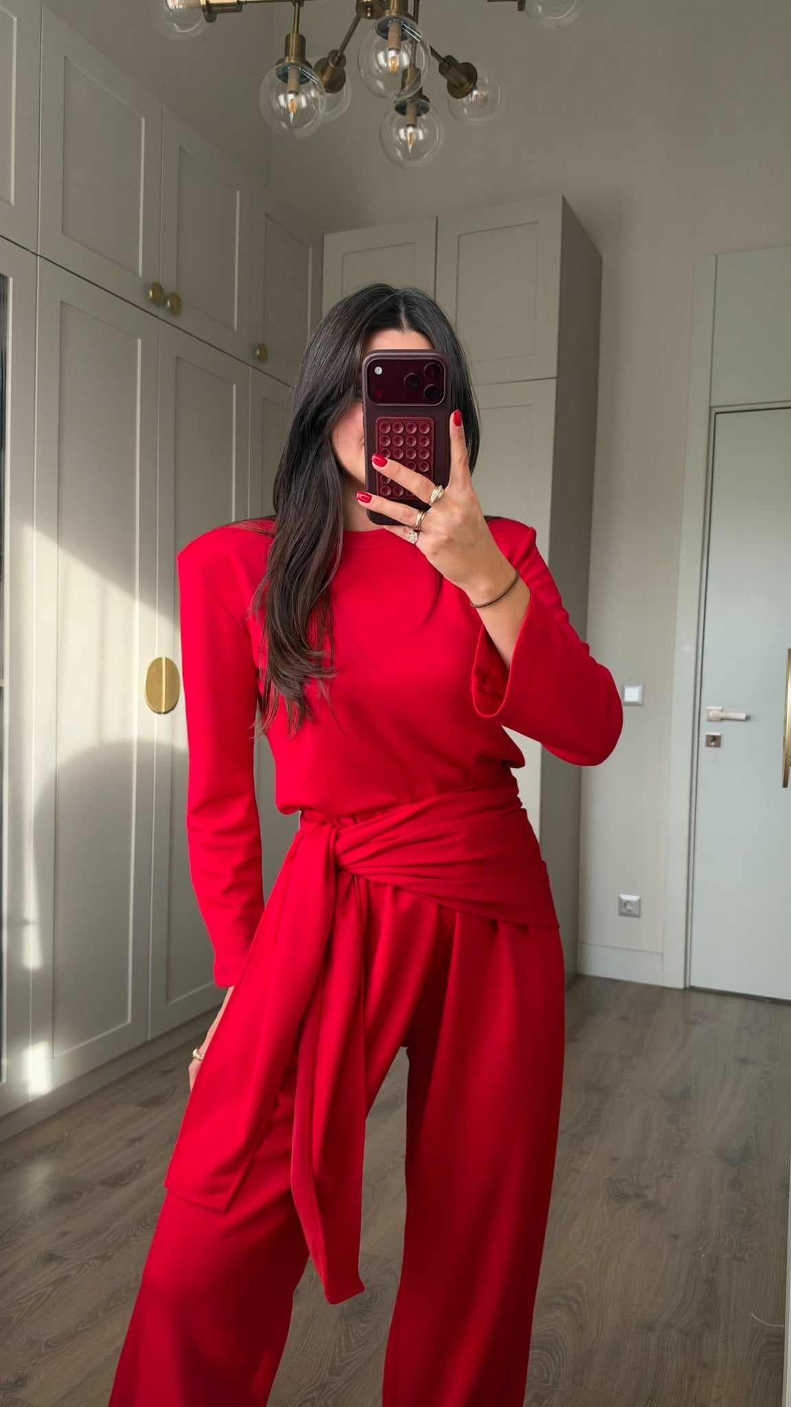 Kırmızı Vatkalı Üçlü Modal Takım