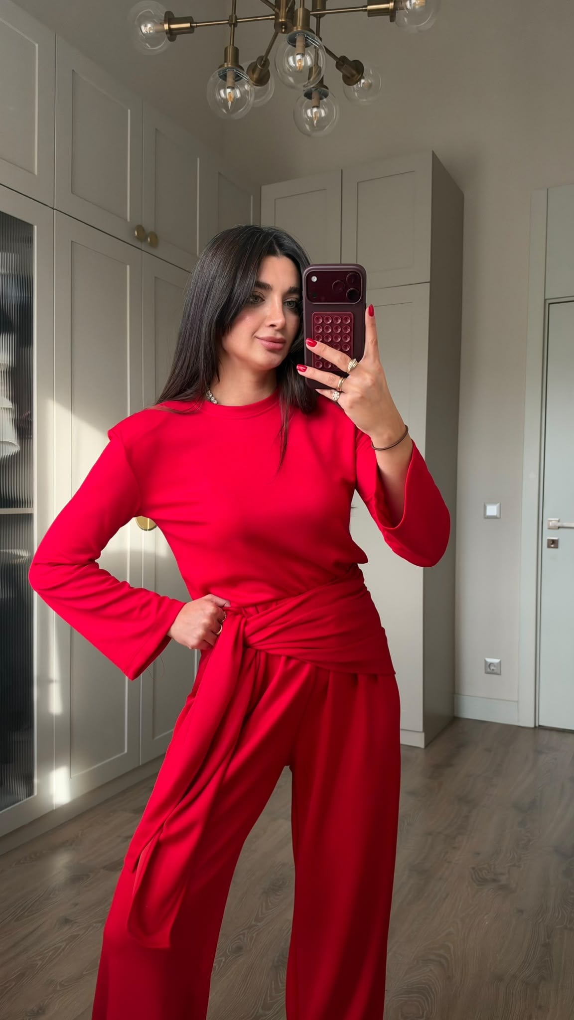 Kırmızı Vatkalı Üçlü Modal Takım