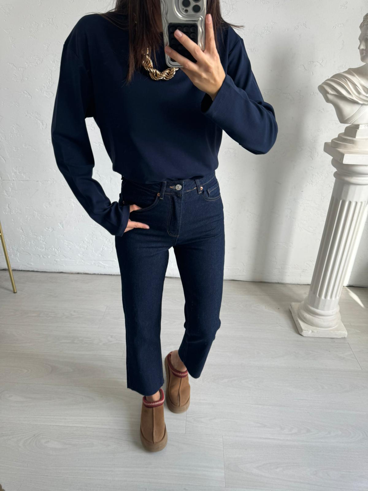 Koyu Lacivert Kesik Paça Rozy Bf Jean