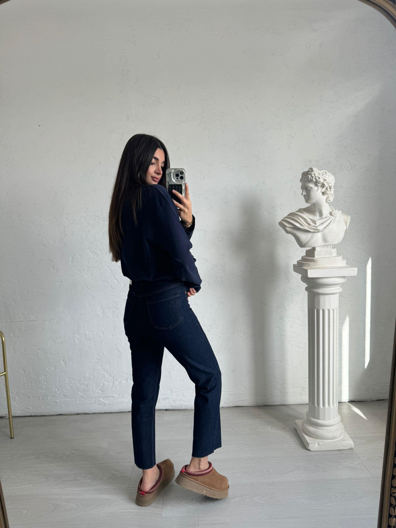 Koyu Lacivert Kesik Paça Rozy Bf Jean