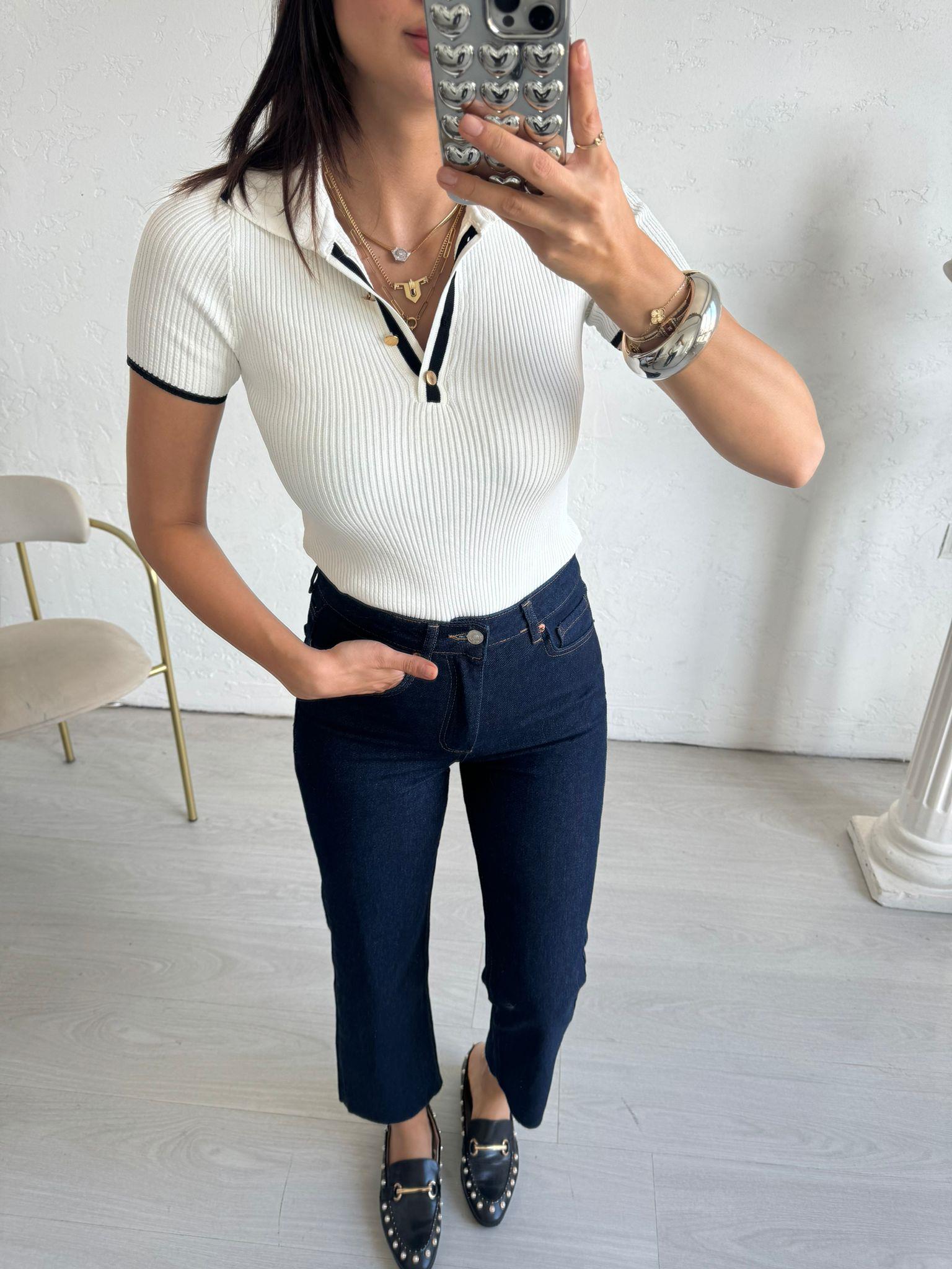 Koyu Lacivert Kesik Paça Rozy Bf Jean