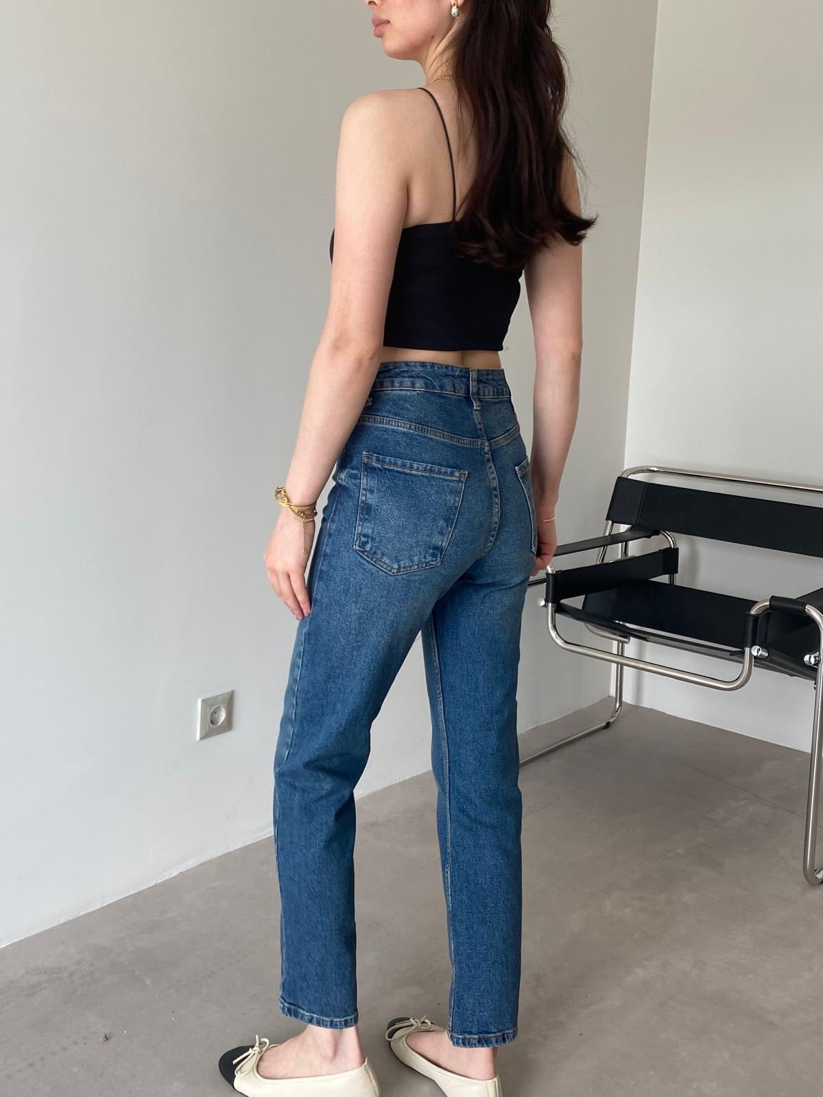 Koyu Mavi Orjinal Marka Mom Fit Jean