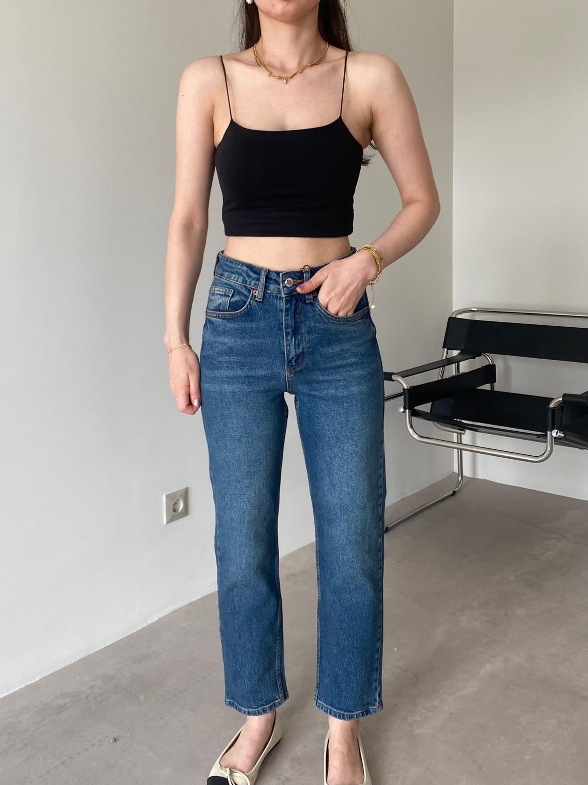 Koyu Mavi Orjinal Marka Mom Fit Jean