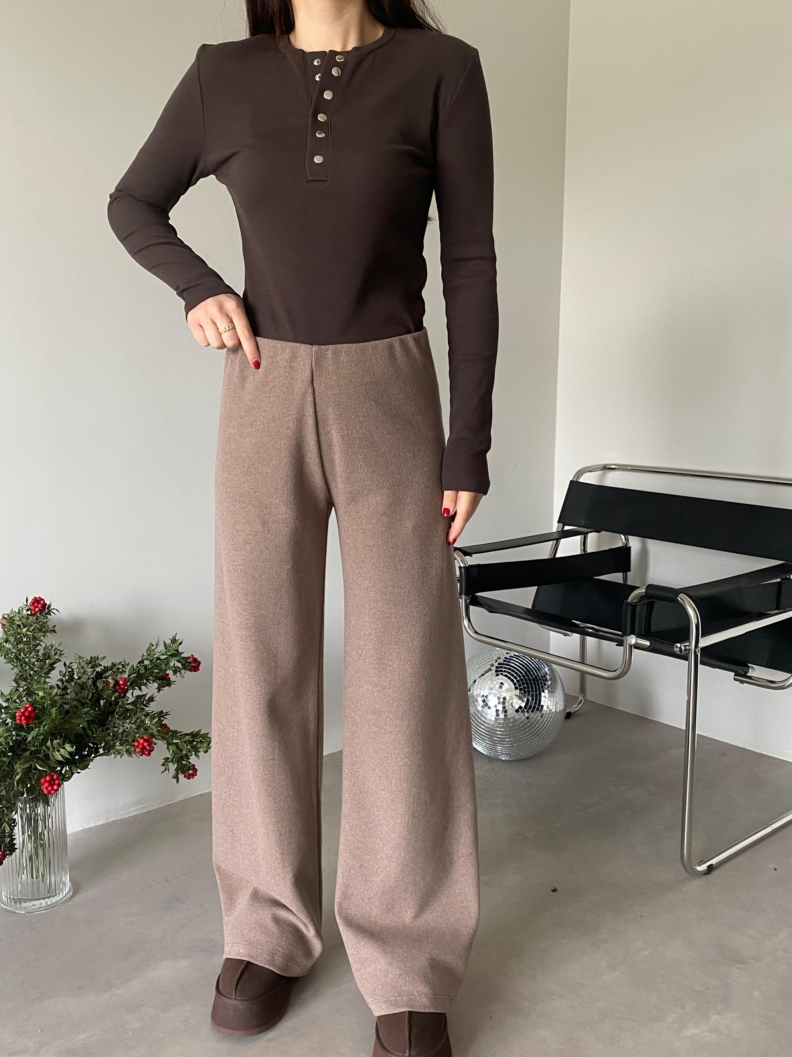Koyu Vizon Fitilli Yumuşacık Pantolon