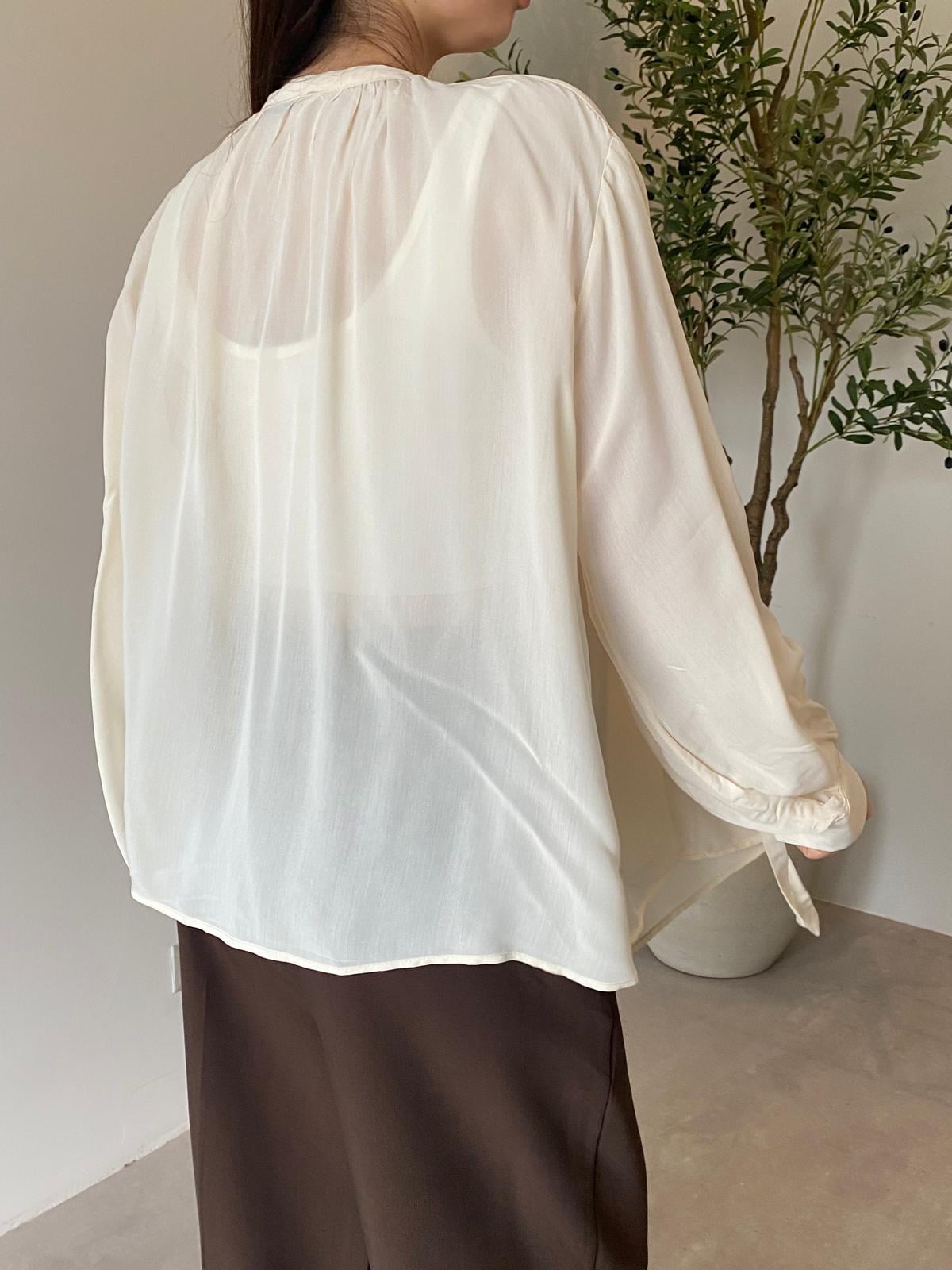 Krem Bağlamalı Oversize Gömlek
