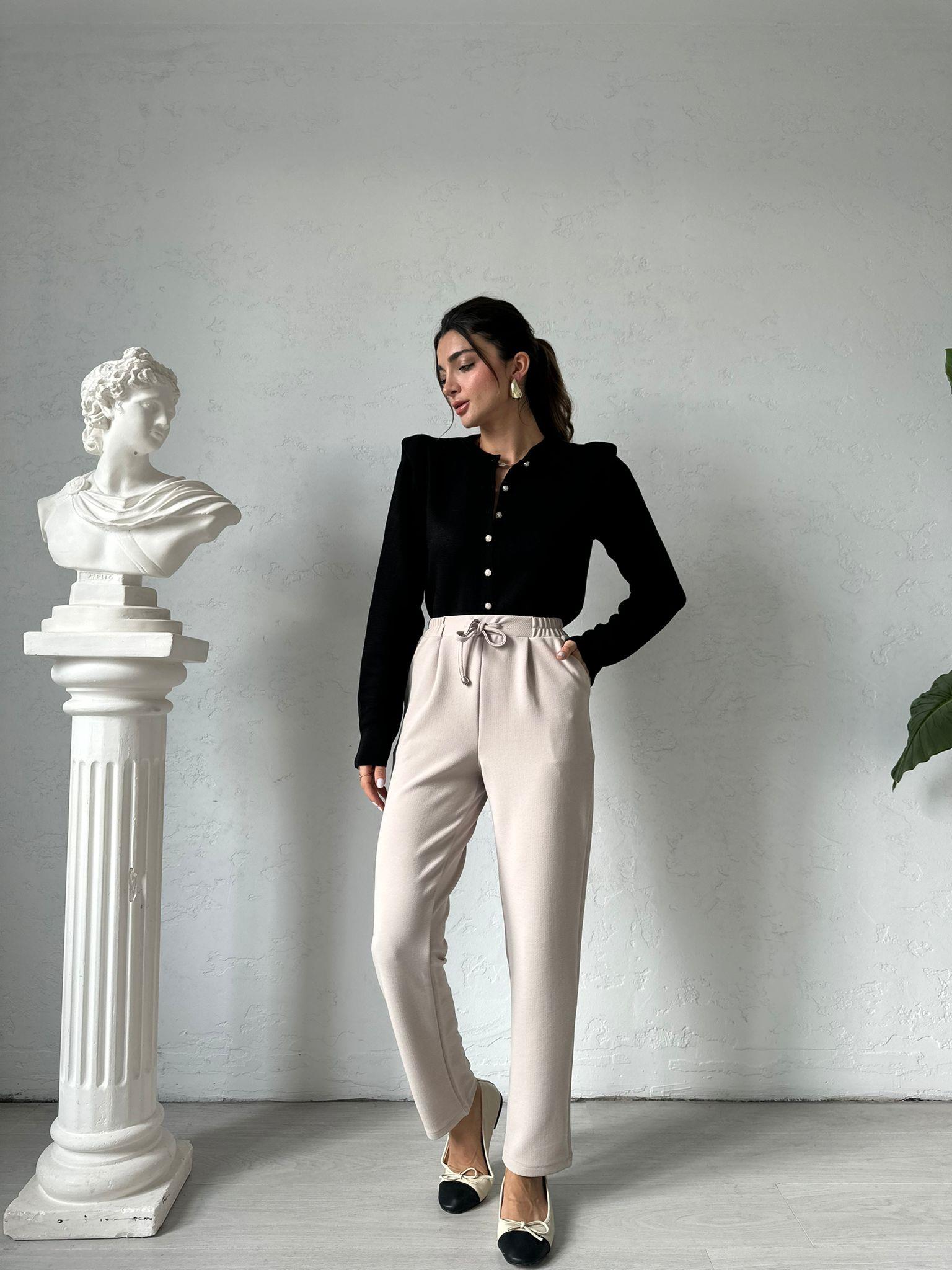 Krem Beli Bağlamalı Misty Pantolon