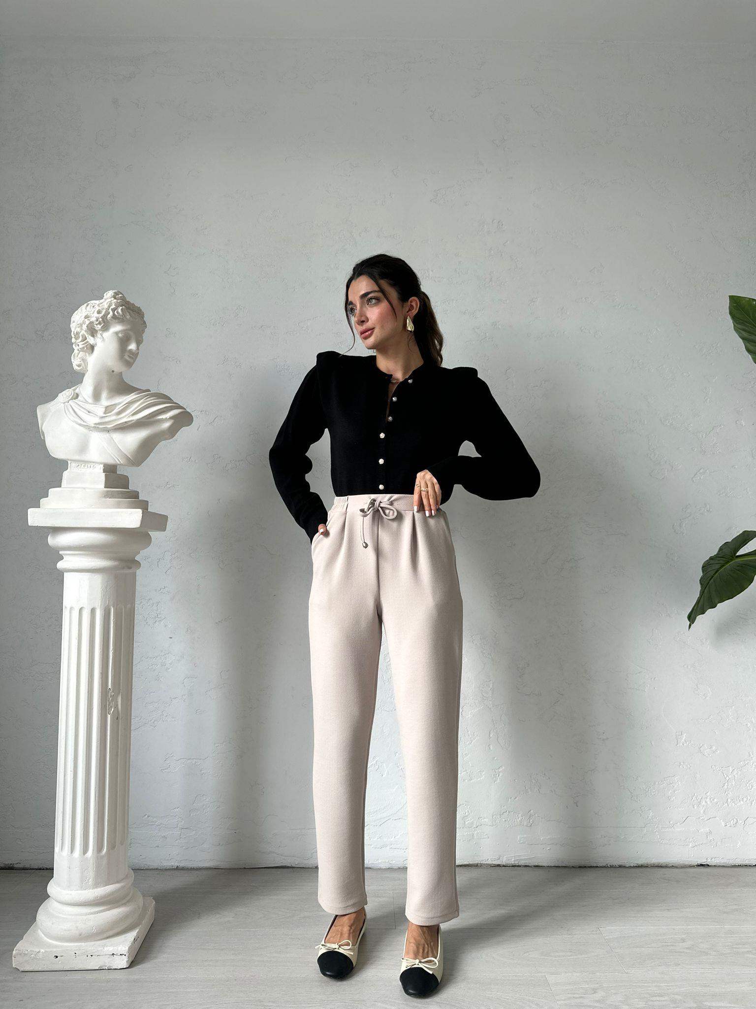 Krem Beli Bağlamalı Misty Pantolon