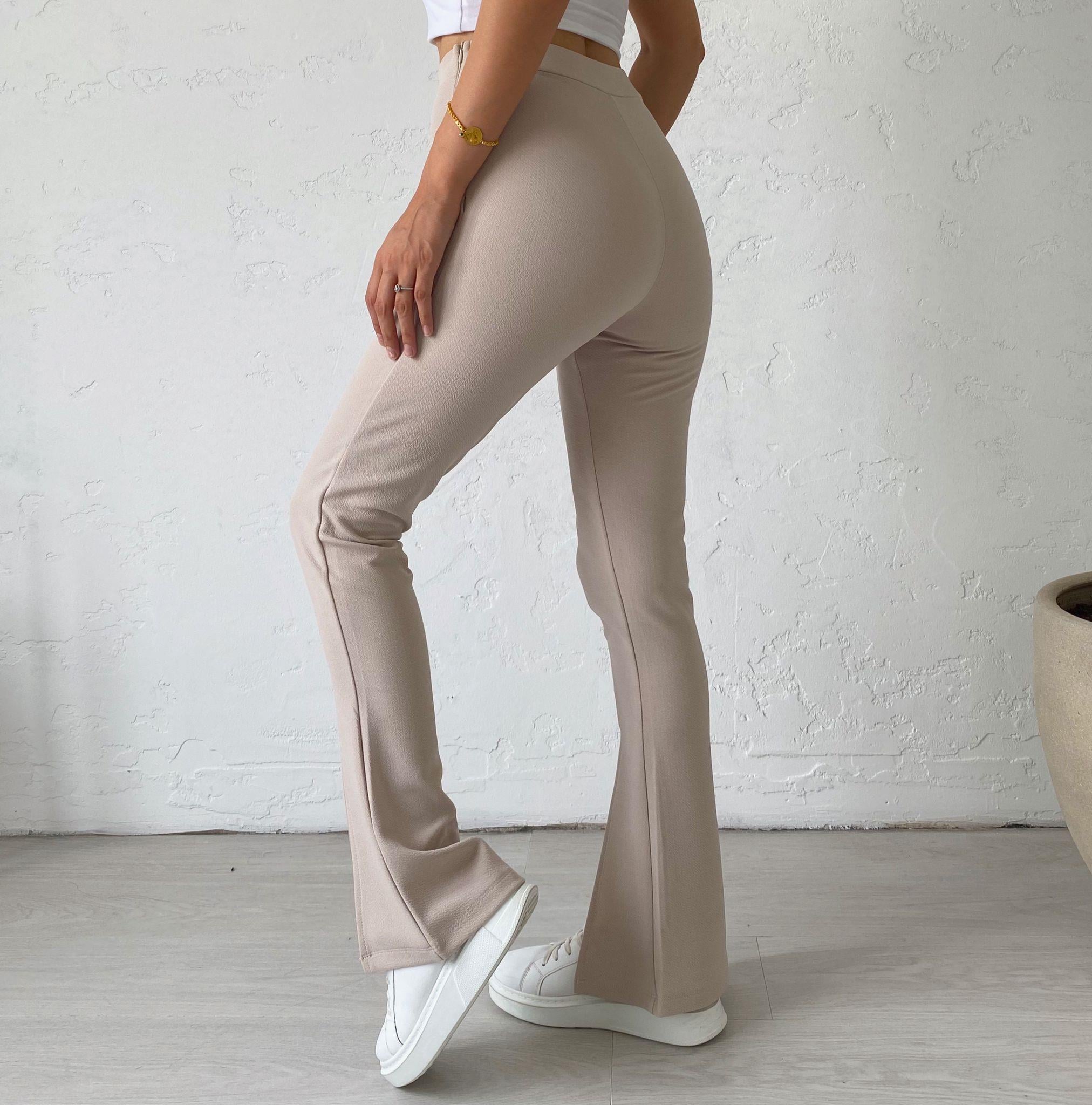 Krem Çift Düğmeli Biyeli Palazzo Pantolon