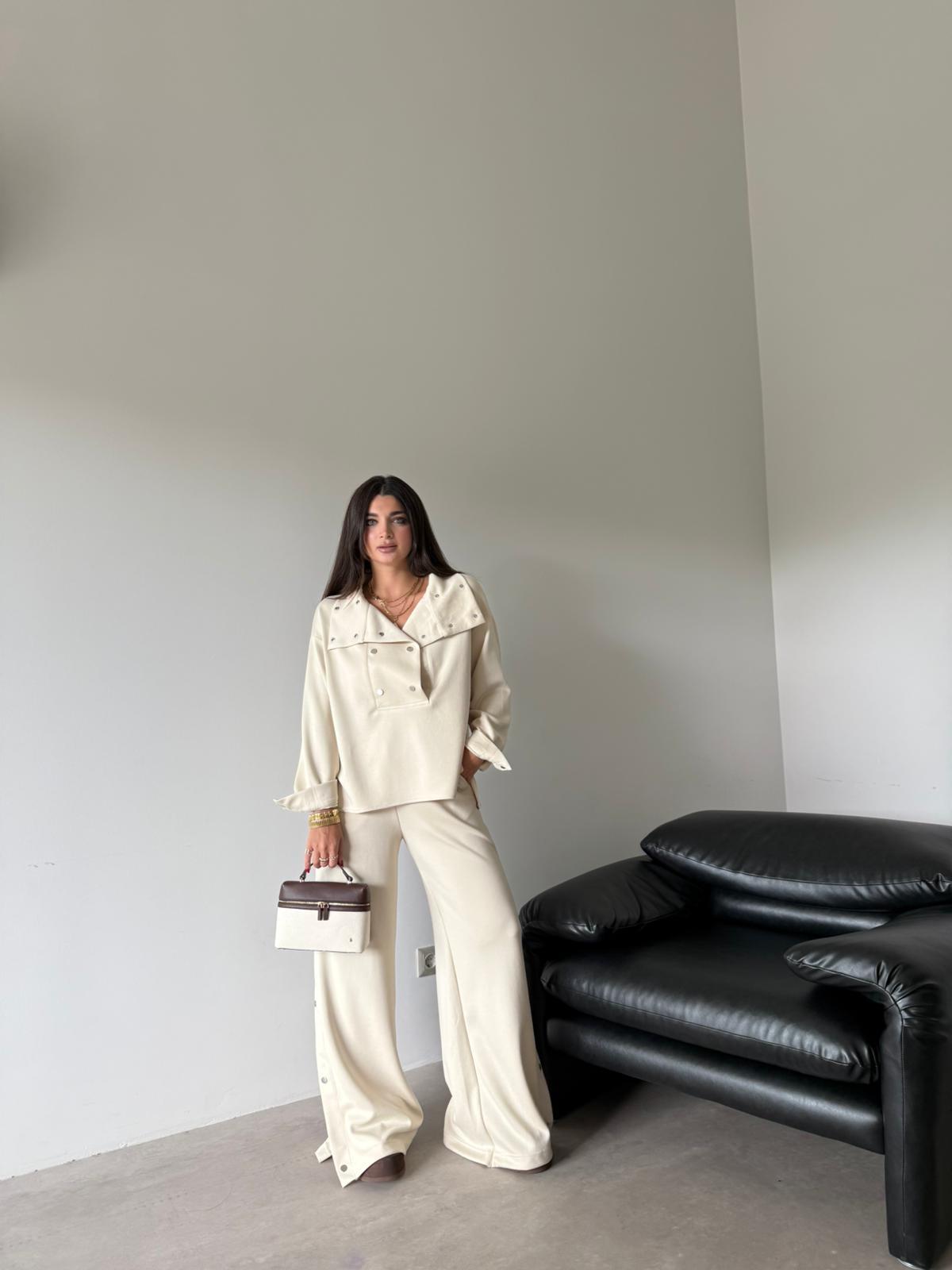Krem Çıtçıt Detaylı Premium Kalite Modal Takım