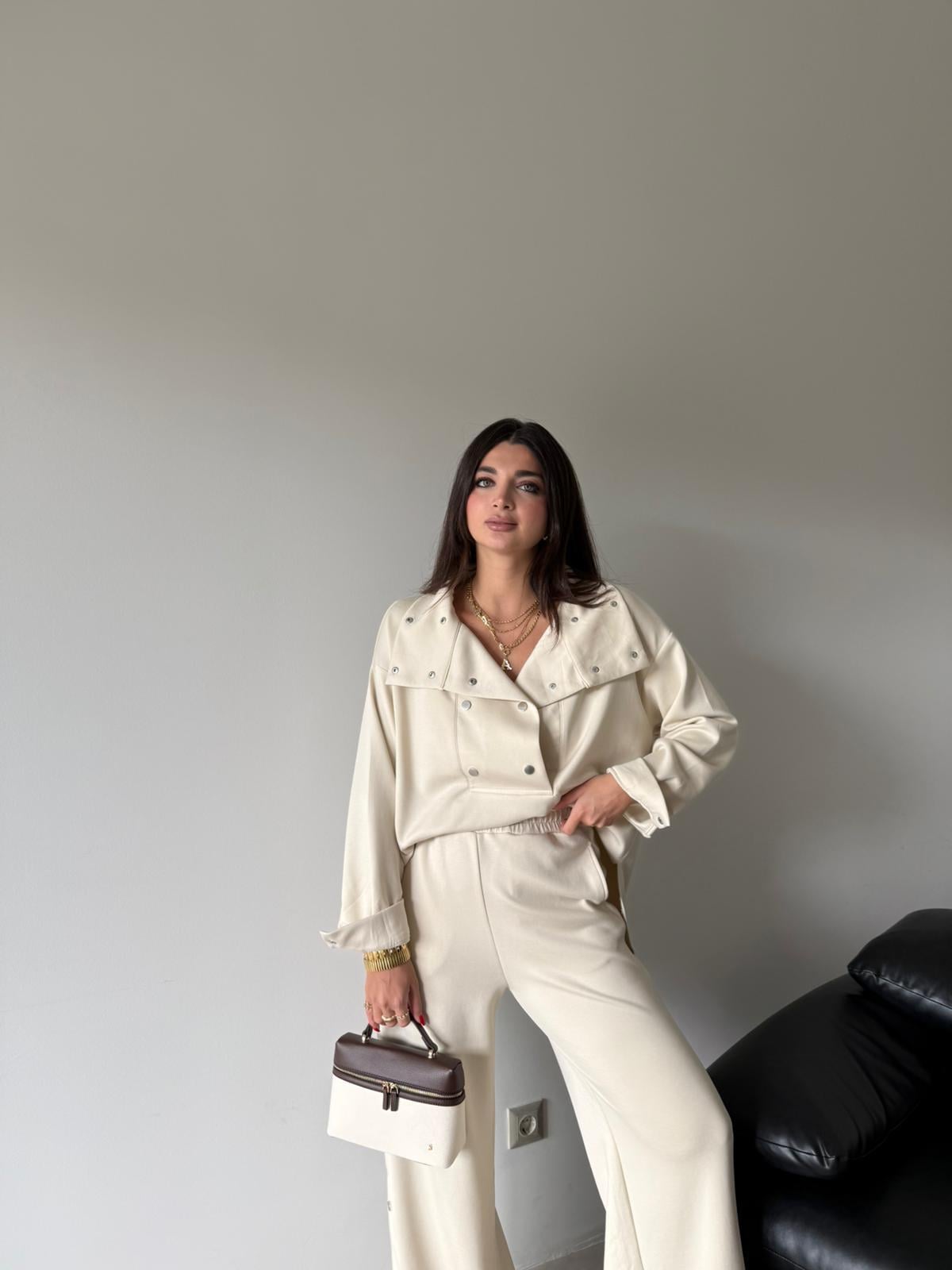 Krem Çıtçıt Detaylı Premium Kalite Modal Takım