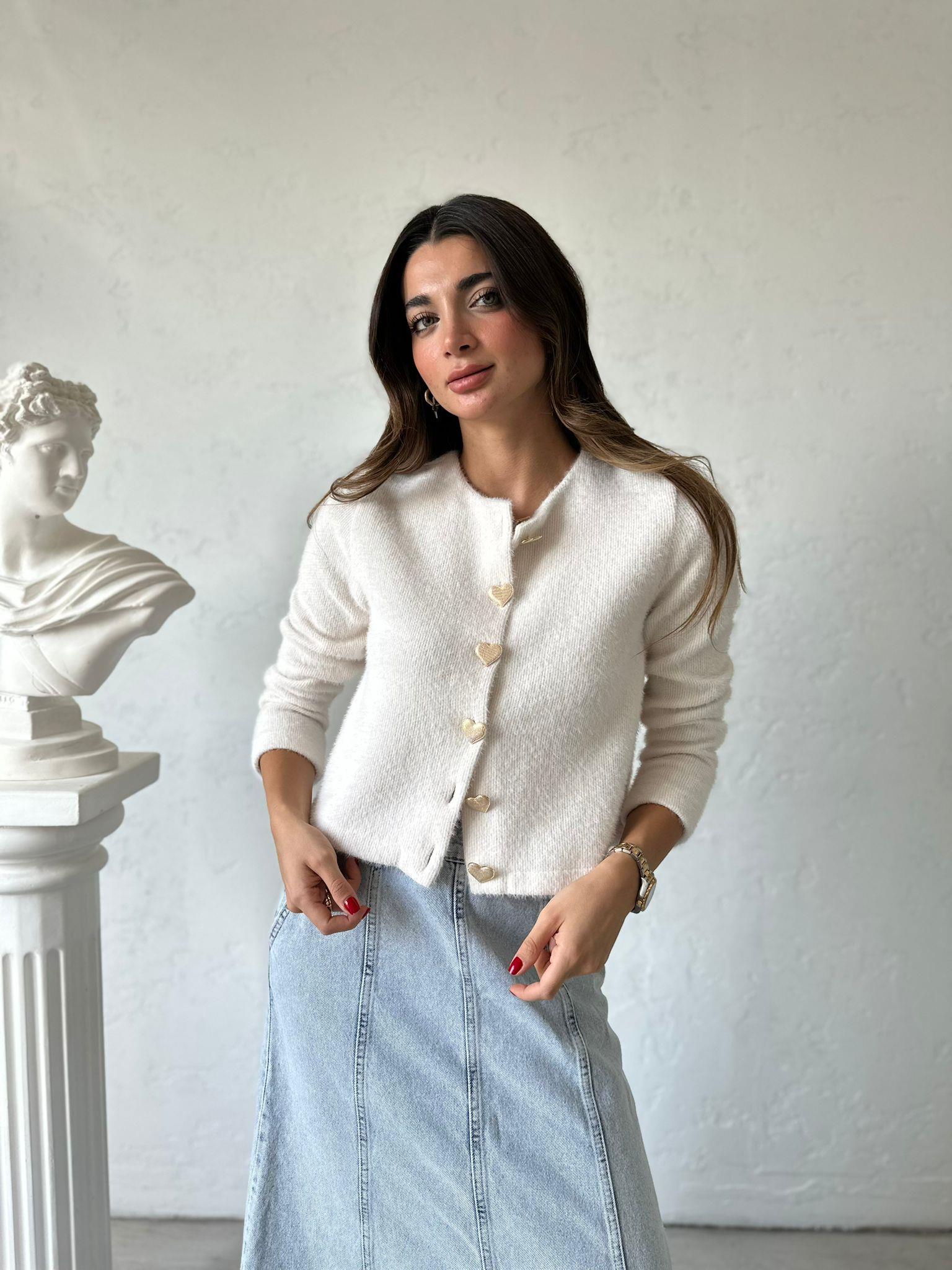 Krem Kalp Düğmeli Hırka