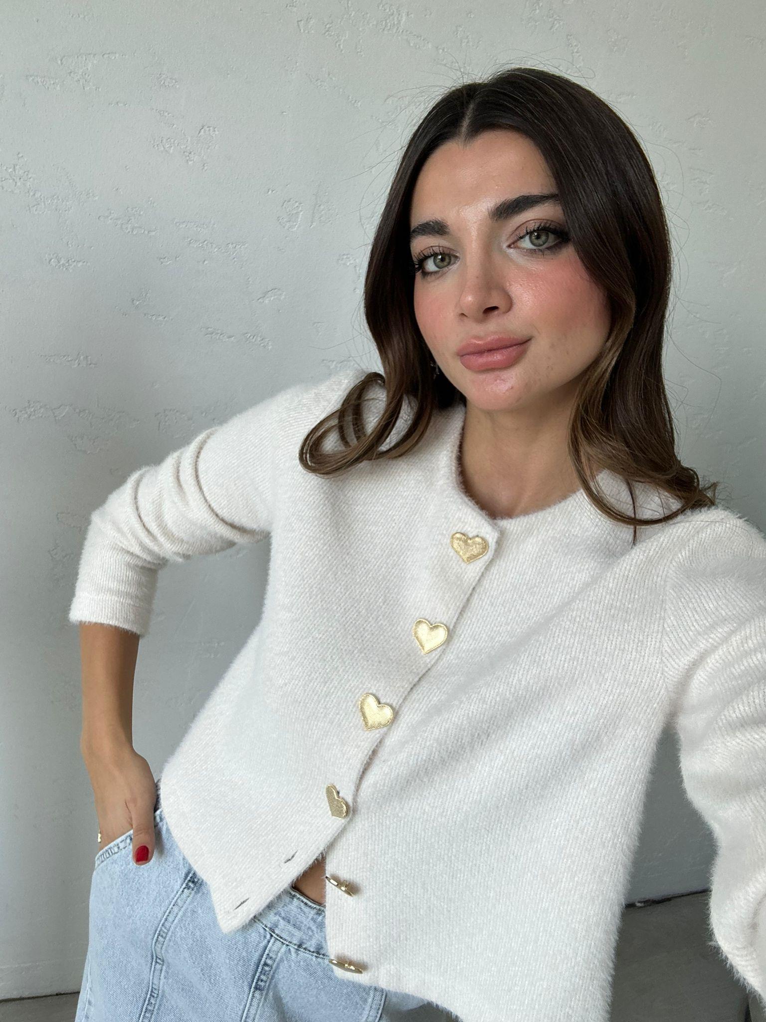 Krem Kalp Düğmeli Hırka