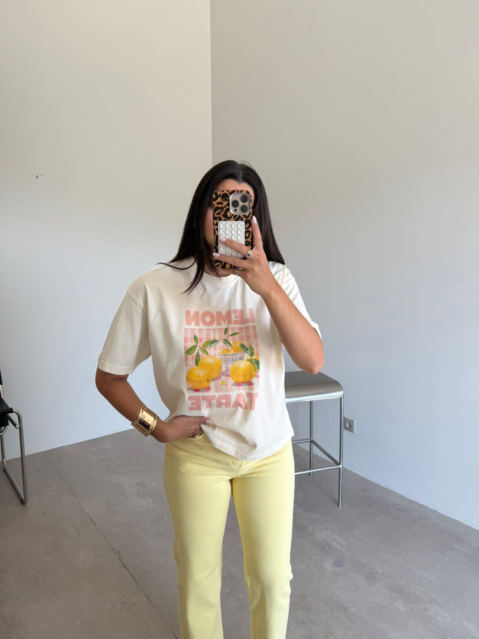Krem Lemon Tarte Baskılı Oversize Tişört