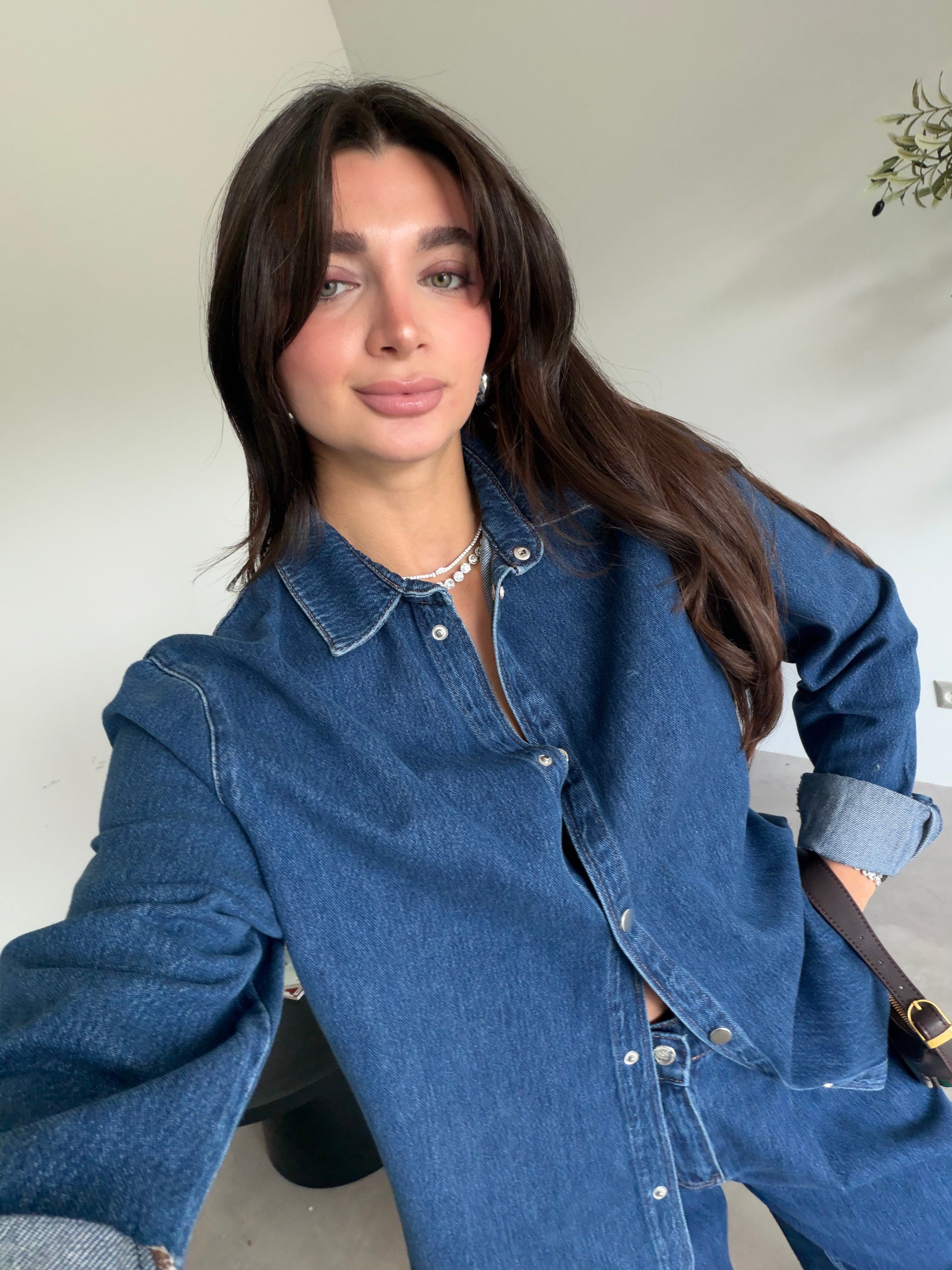 Lacivert Balon Jean Gömlek Denim Takım