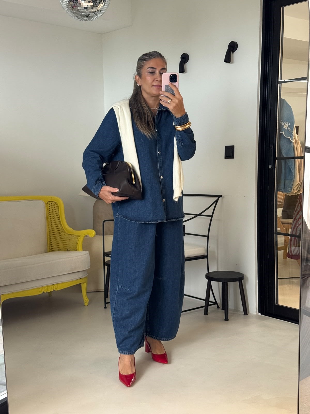 Lacivert Balon Jean Gömlek Denim Takım