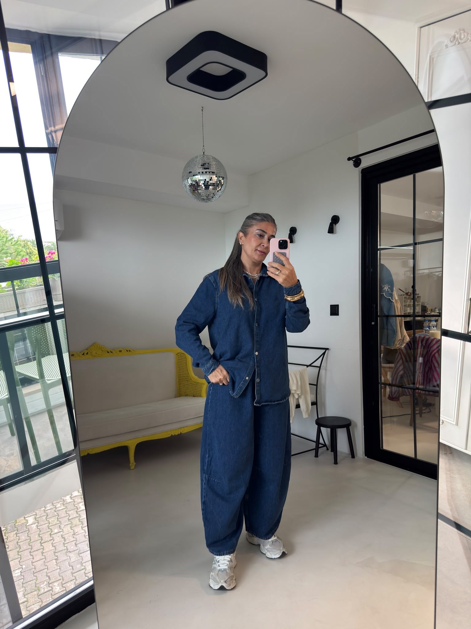 Lacivert Balon Jean Gömlek Denim Takım