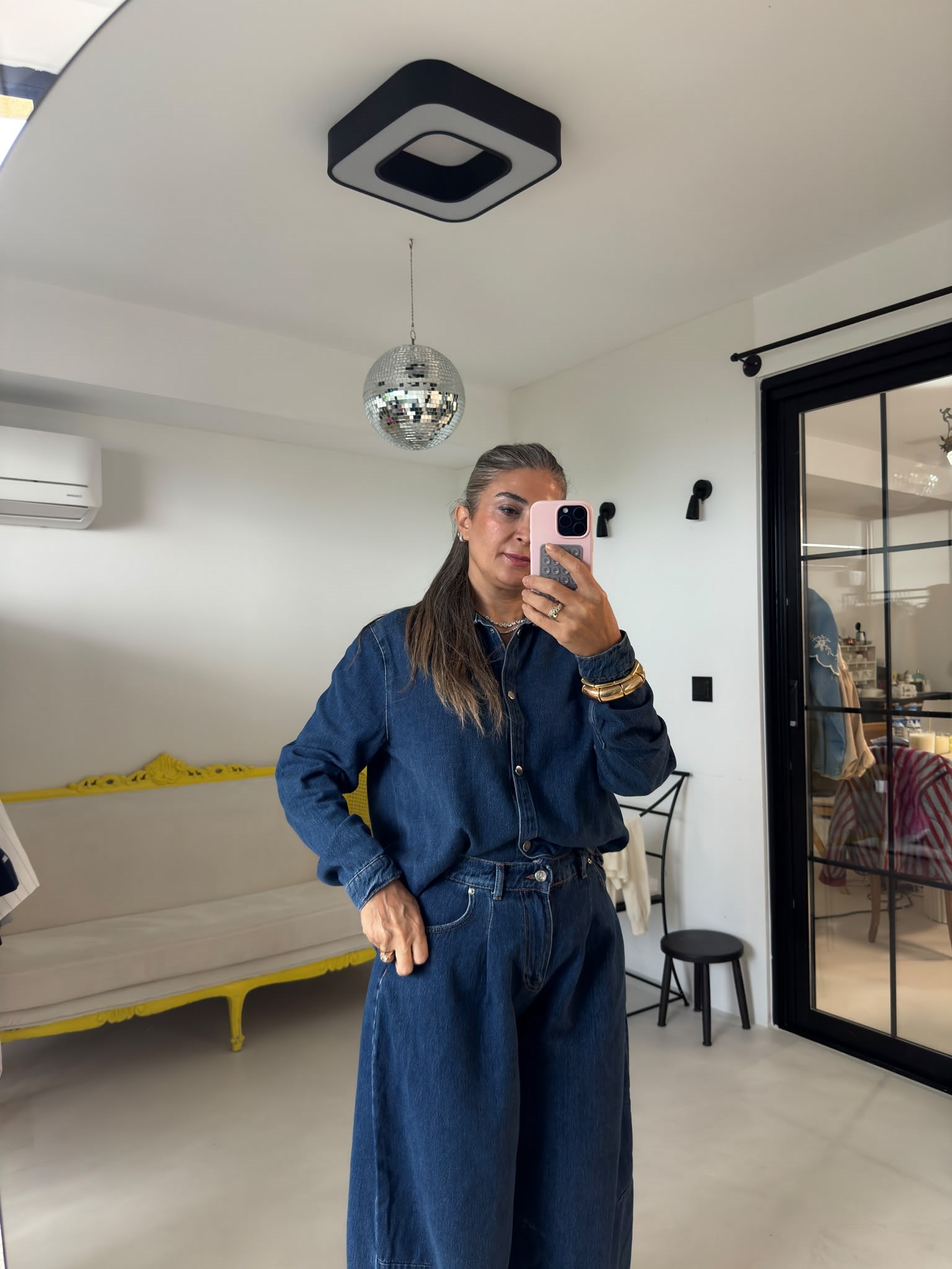 Lacivert Balon Jean Gömlek Denim Takım