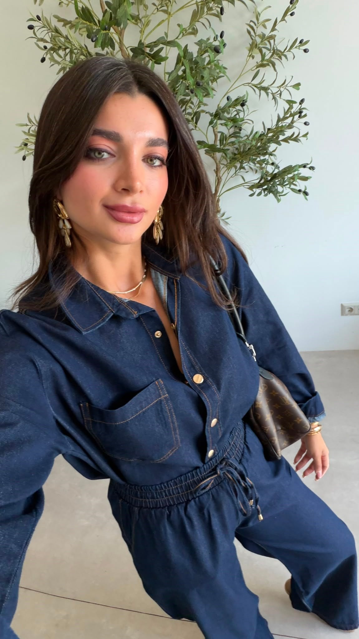 Lacivert  Beli Lastikli Denim Takım