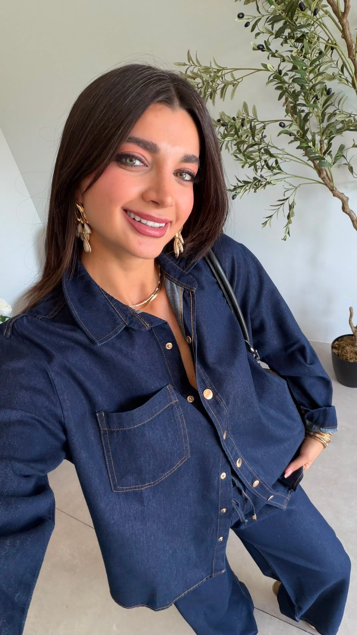 Lacivert  Beli Lastikli Denim Takım