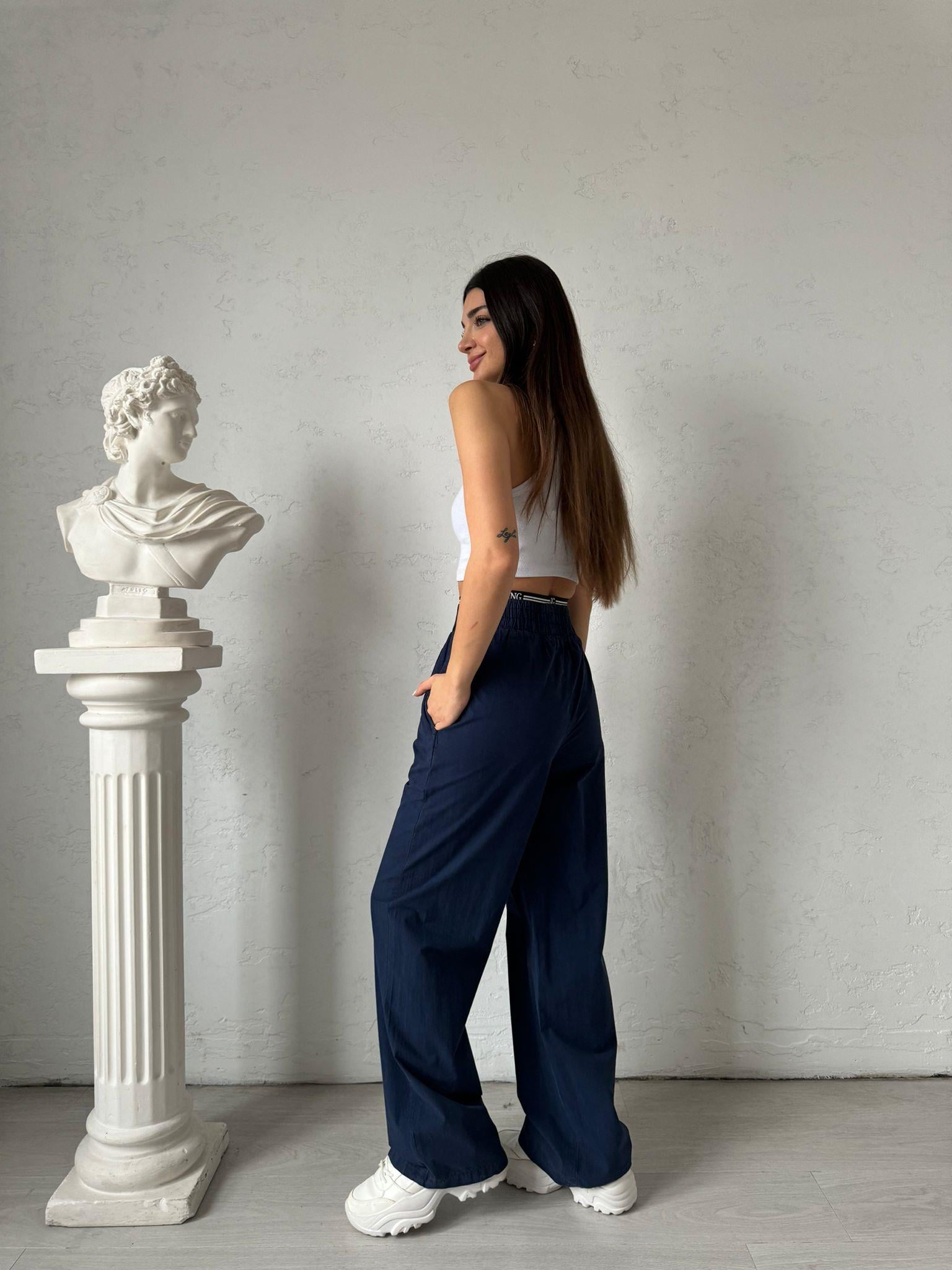 Lacivert Beli Lastikli Paraşüt Pantolon