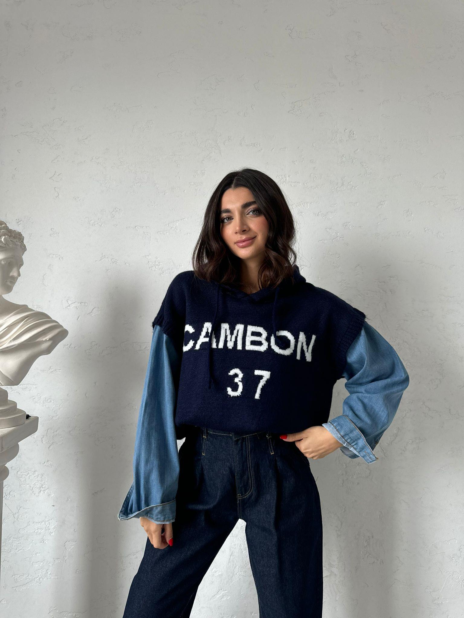Lacivert Cambon Baskılı Kapüşonlu Sweat