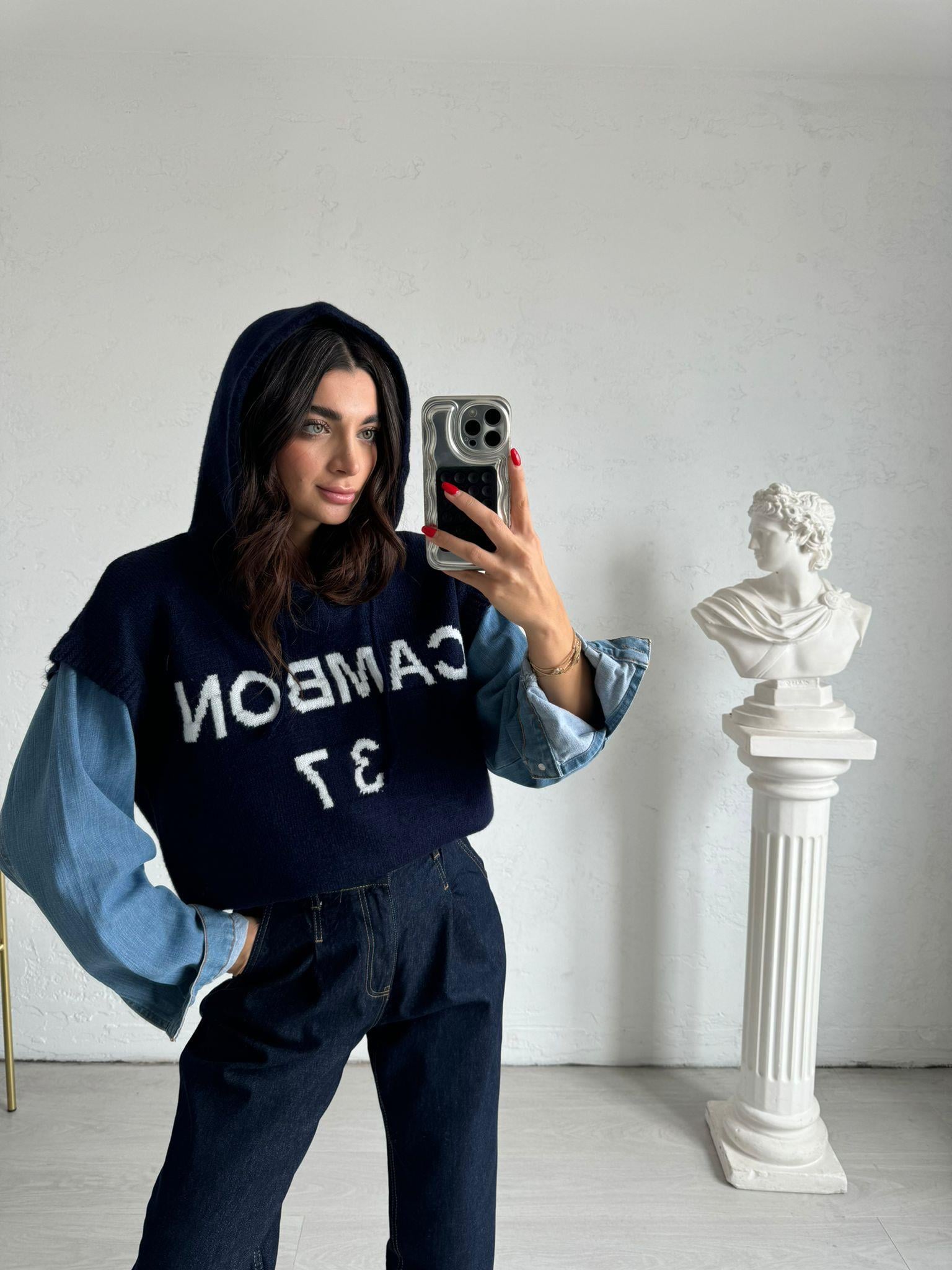 Lacivert Cambon Baskılı Kapüşonlu Sweat