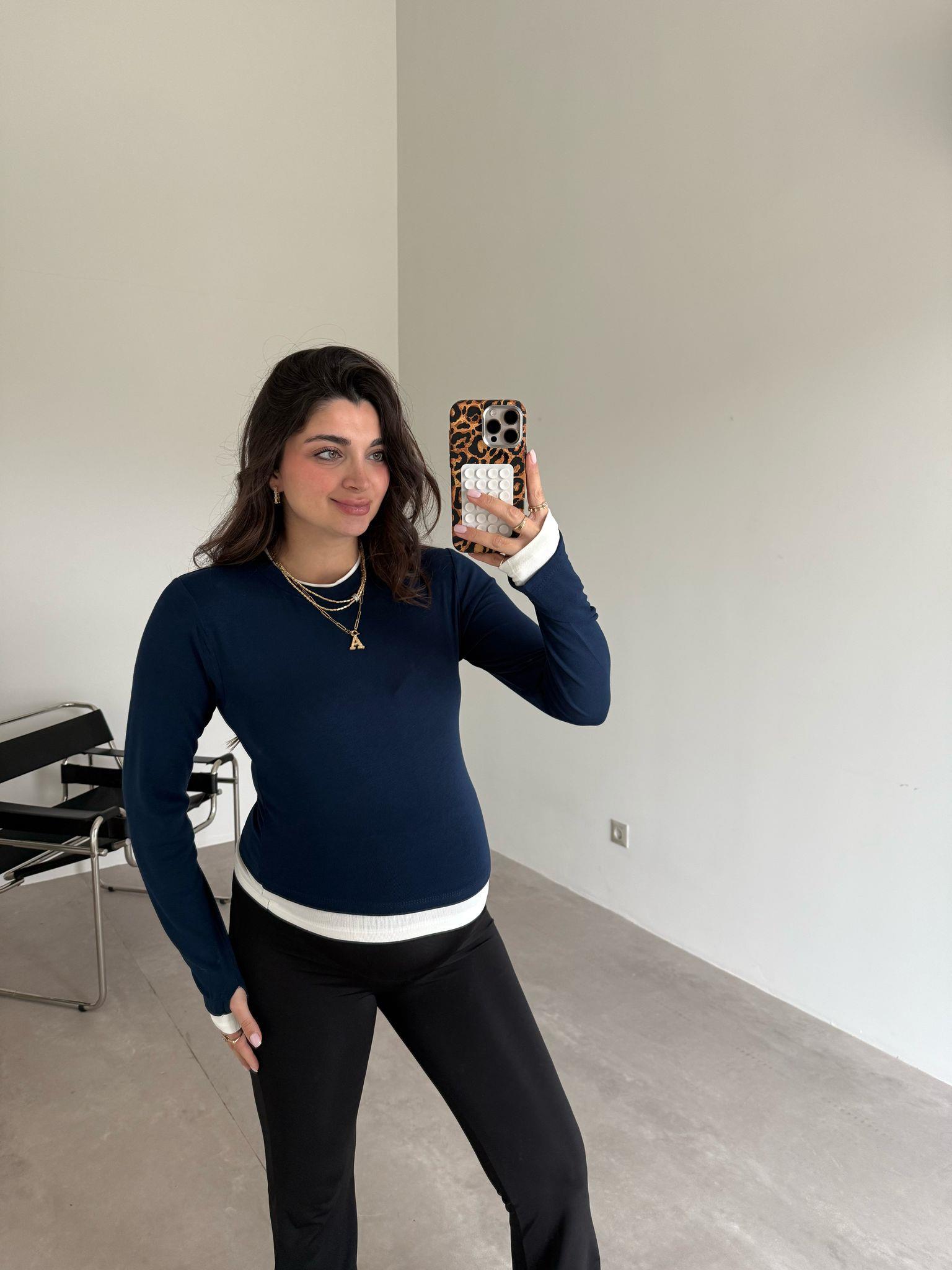 Lacivert Çift Yaka Aura Bluz