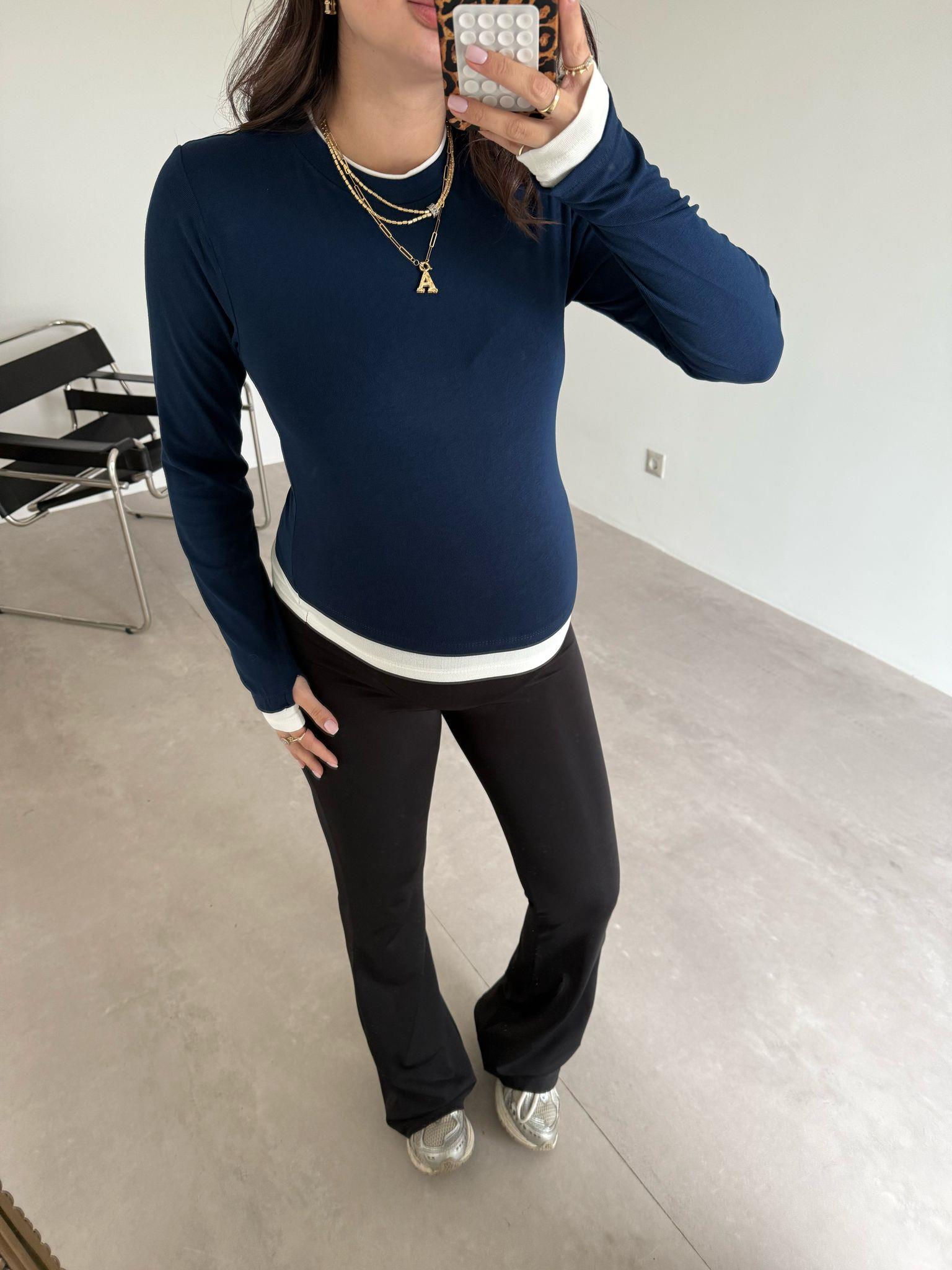 Lacivert Çift Yaka Aura Bluz