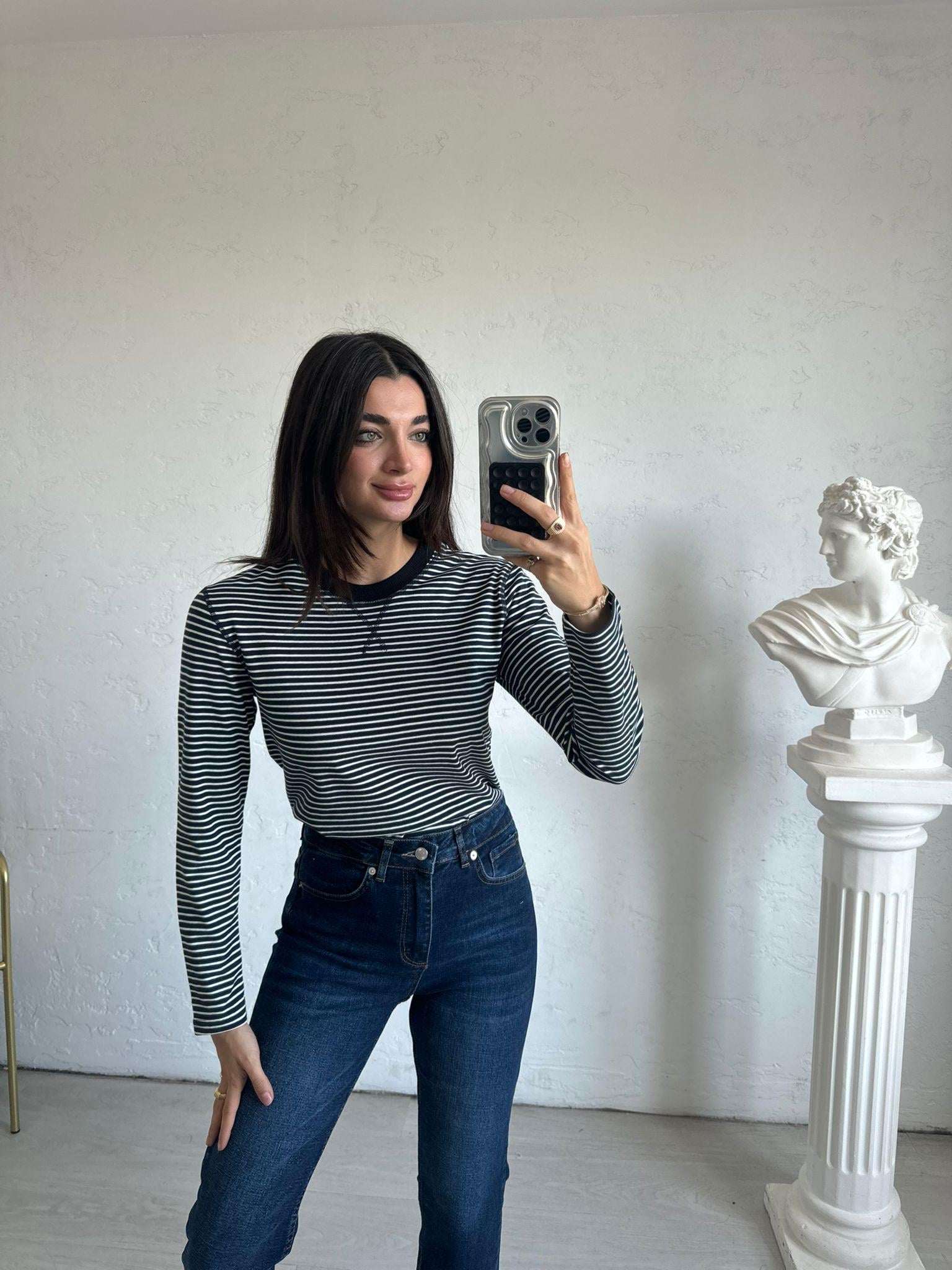 Lacivert Çizgili Basic Sweat